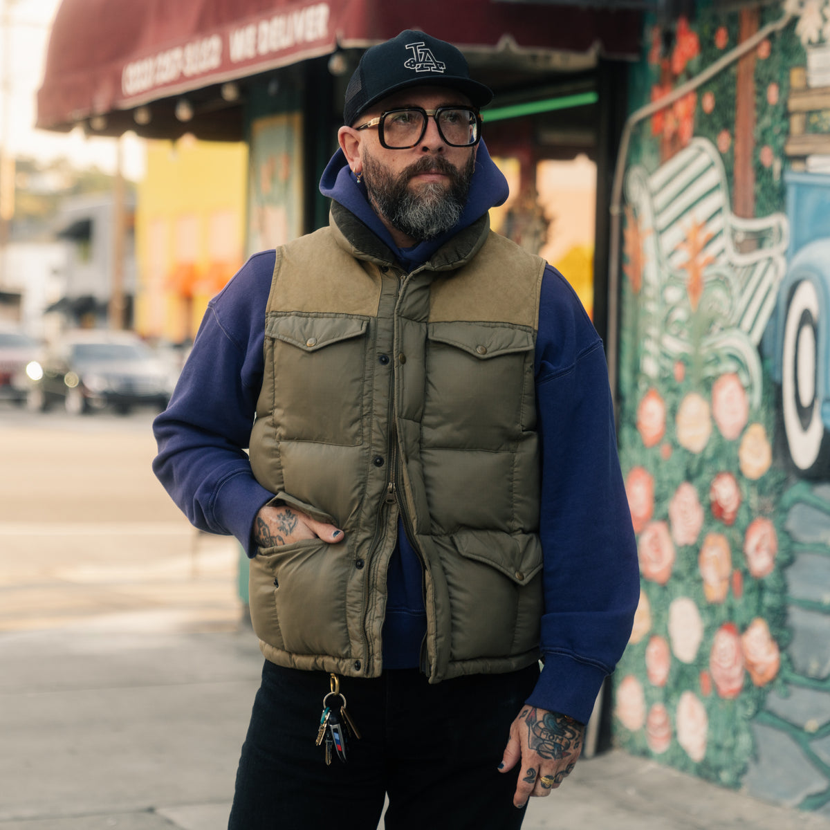 RRL Nylon/ Leather Ripstop Vest Vintage Olive