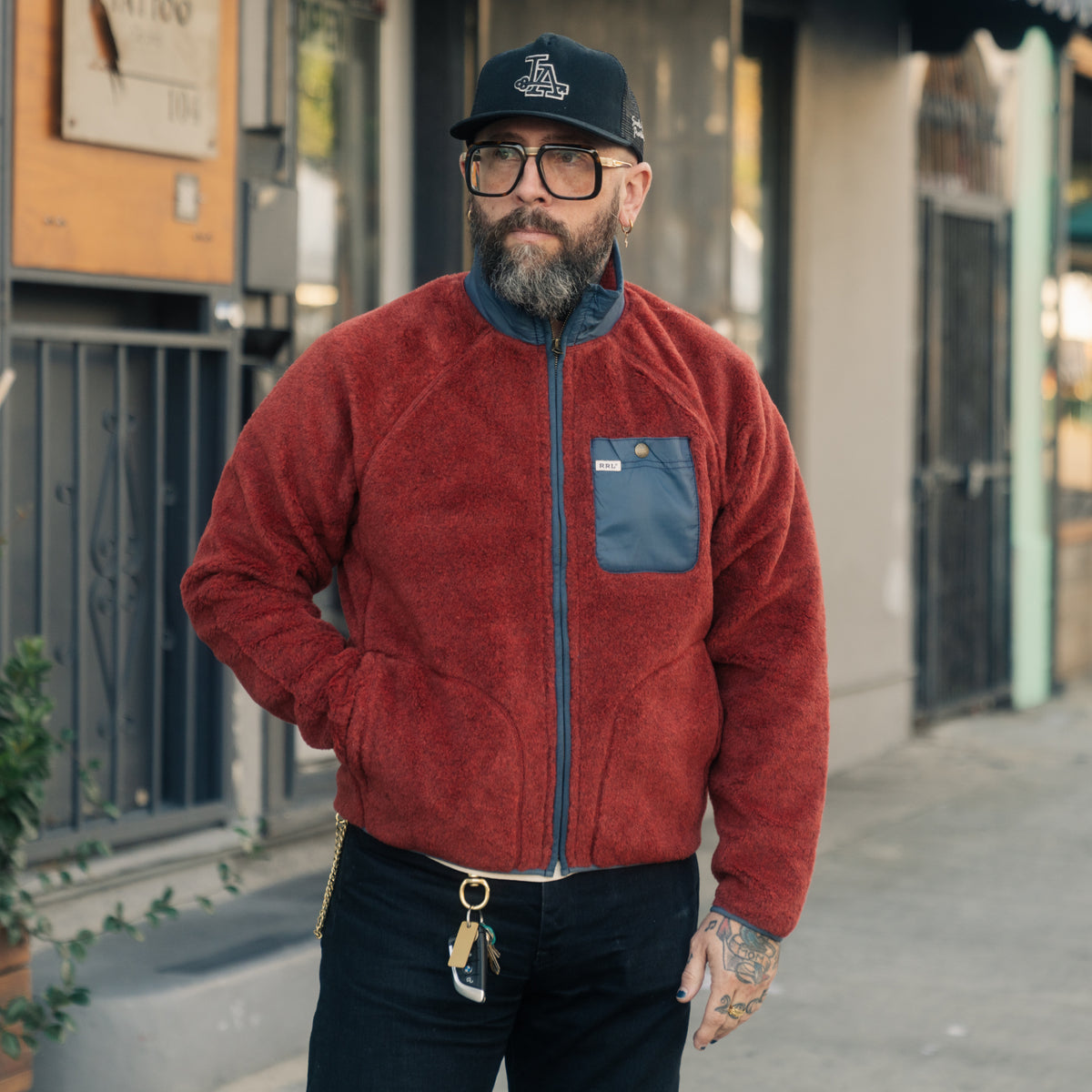 RRL Wool-Blend Pile Fleece Jacket Red Heather