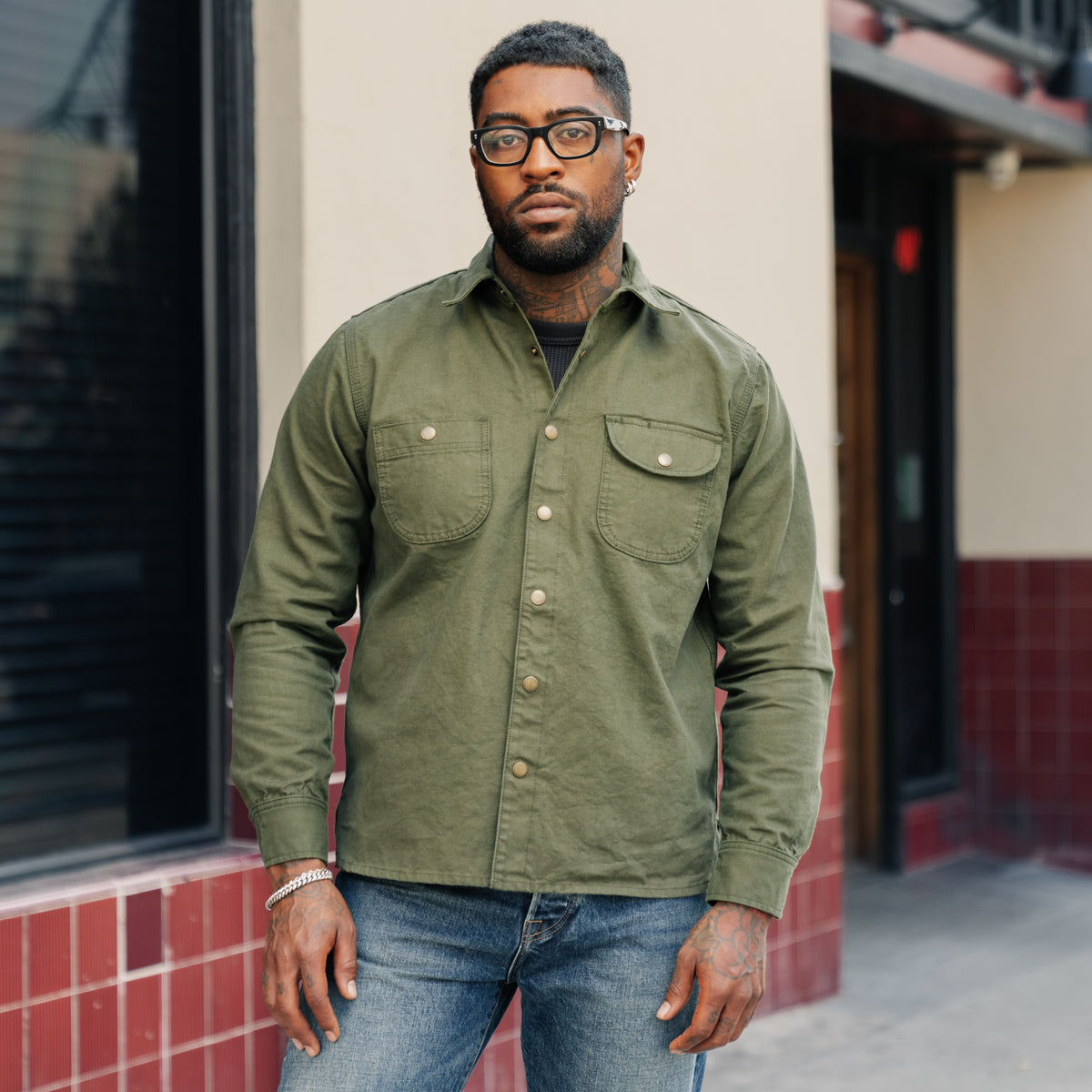 Rogue Territory Dyed Canvas Work Shirt Olive