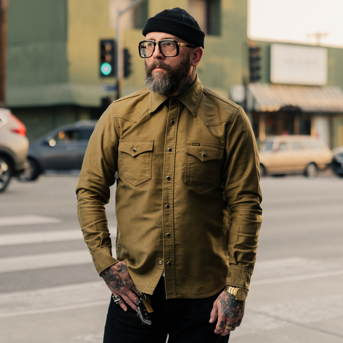Iron Heart IHSH-426-KHA 12oz Military Moleskin Western Shirt Khaki