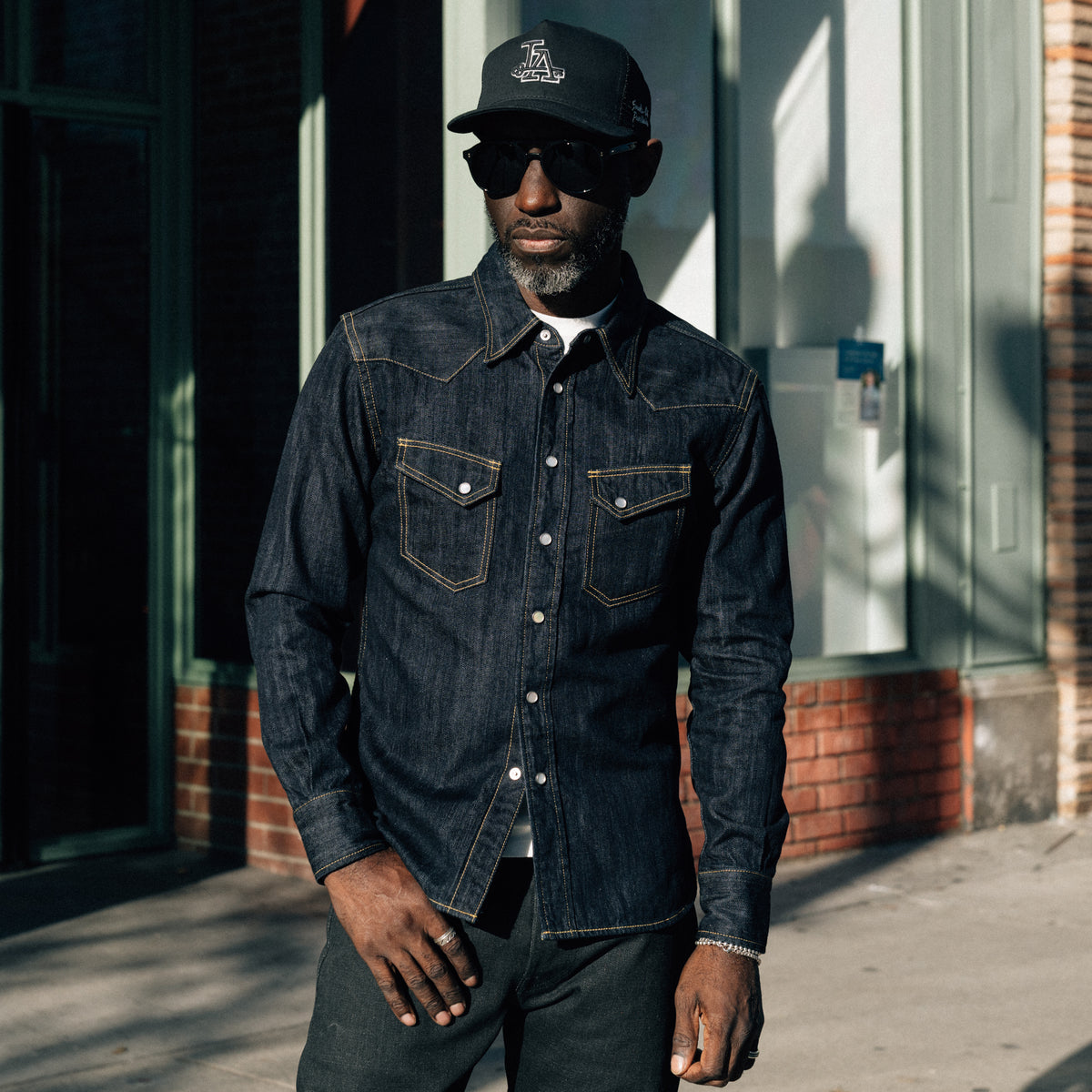 The Flat Head FN-SDW-001L 10oz Denim Western Shirt Blue