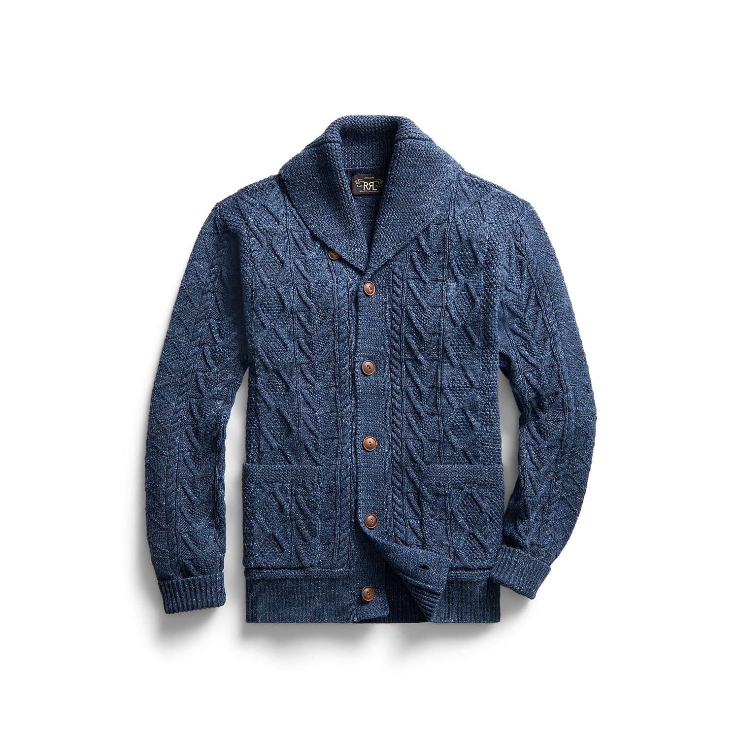 Aran-Knit Cotton Cardigan Navy Heather FINAL SALE