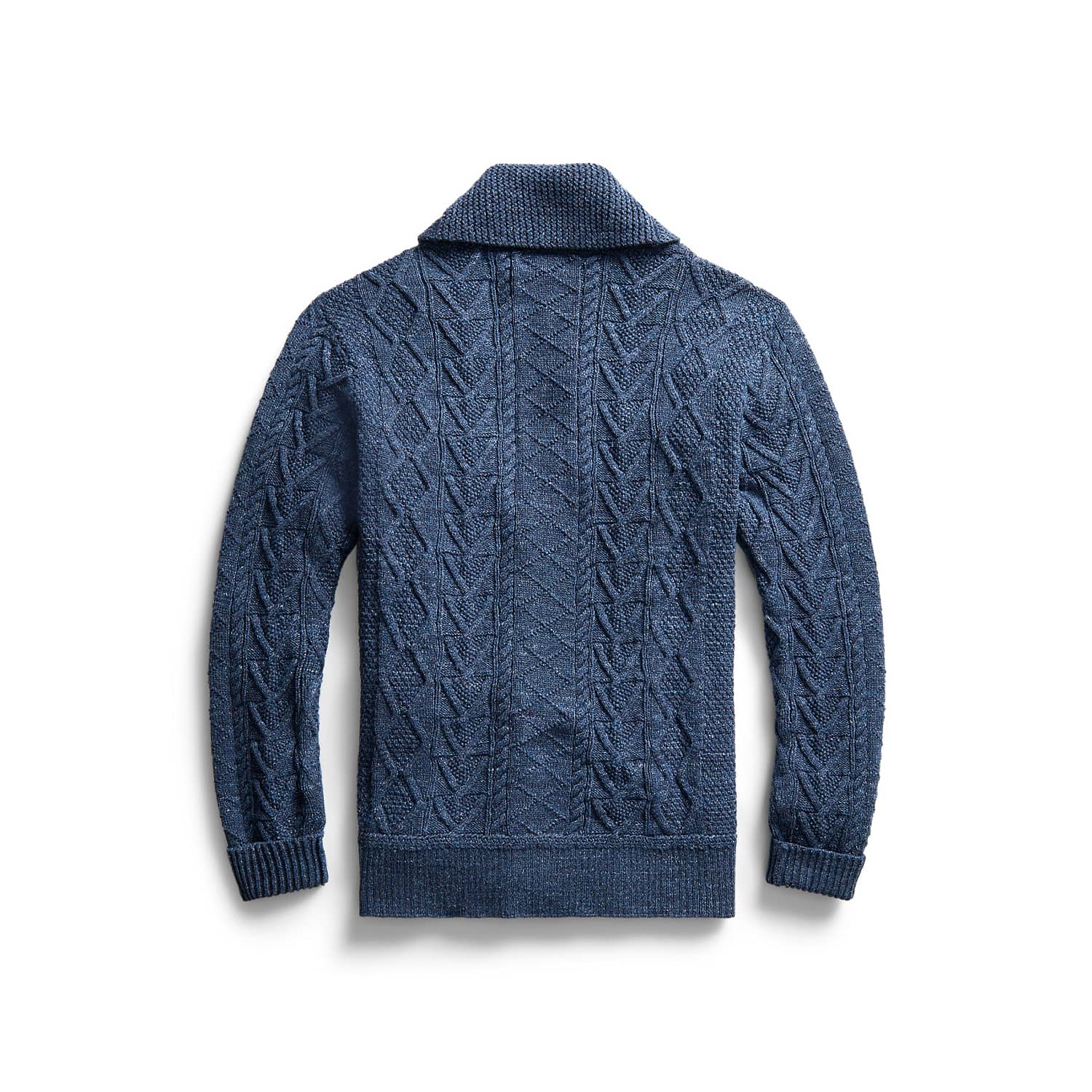 Aran-Knit Cotton Cardigan Navy Heather FINAL SALE