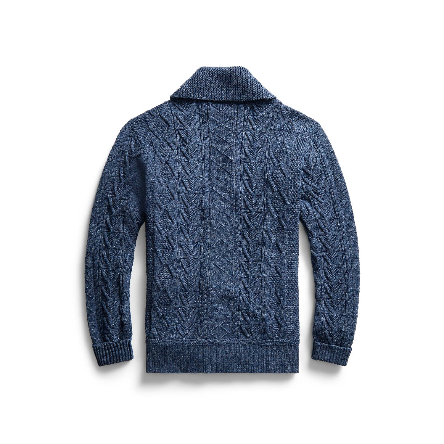 Aran-Knit Cotton Cardigan Navy Heather