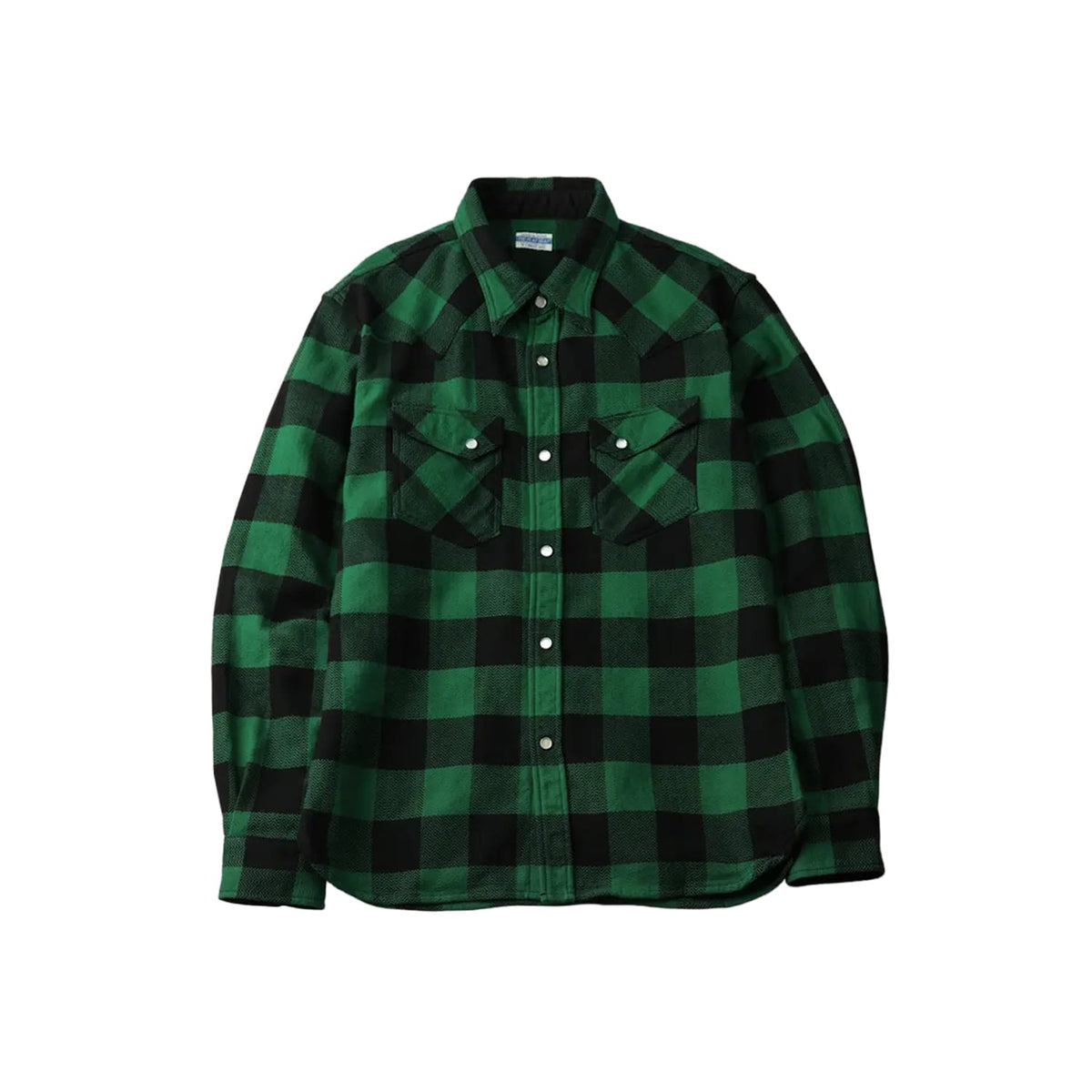 The Flat Head FN-SNW-101L Block Check Flannel Western Shirt Green x Black