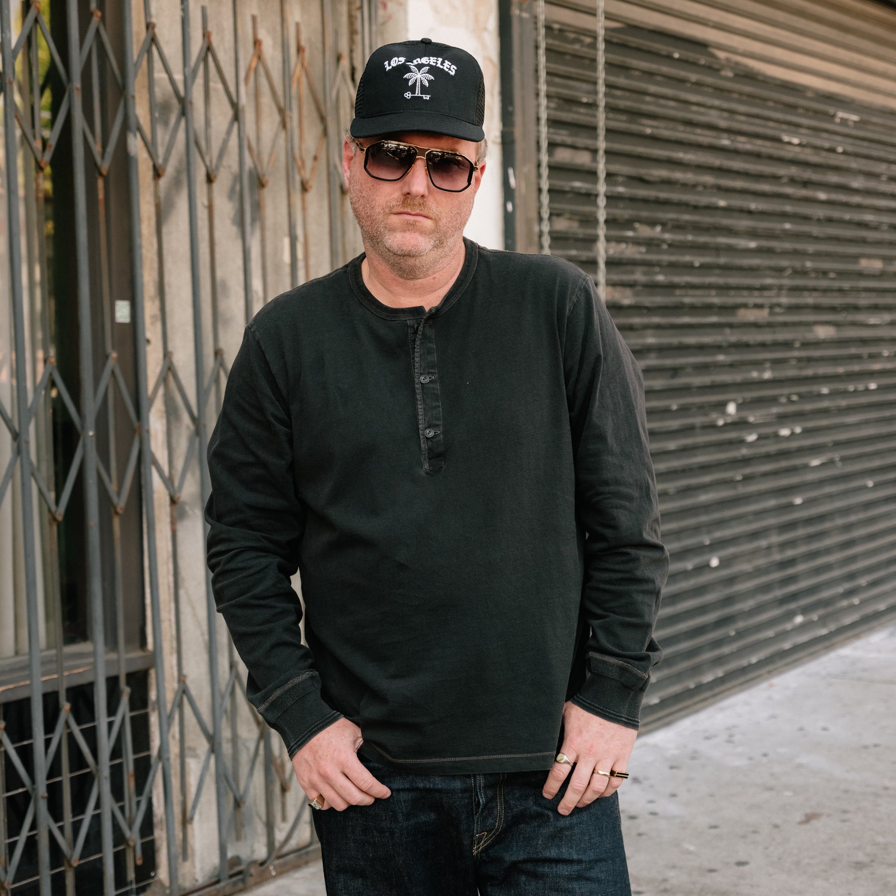 RRL Indigo Jersey Henley Shirt Sulphur Black