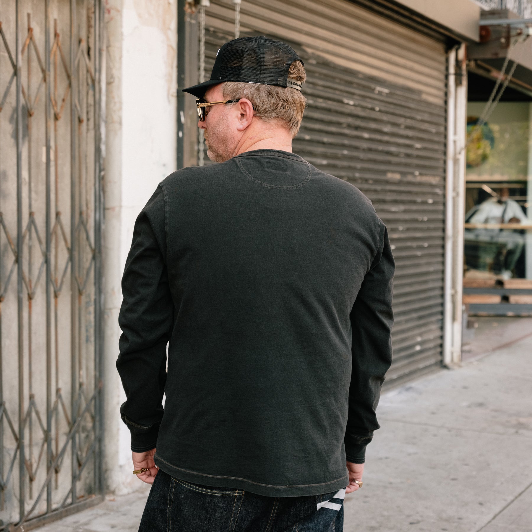 RRL Indigo Jersey Henley Shirt Sulphur Black