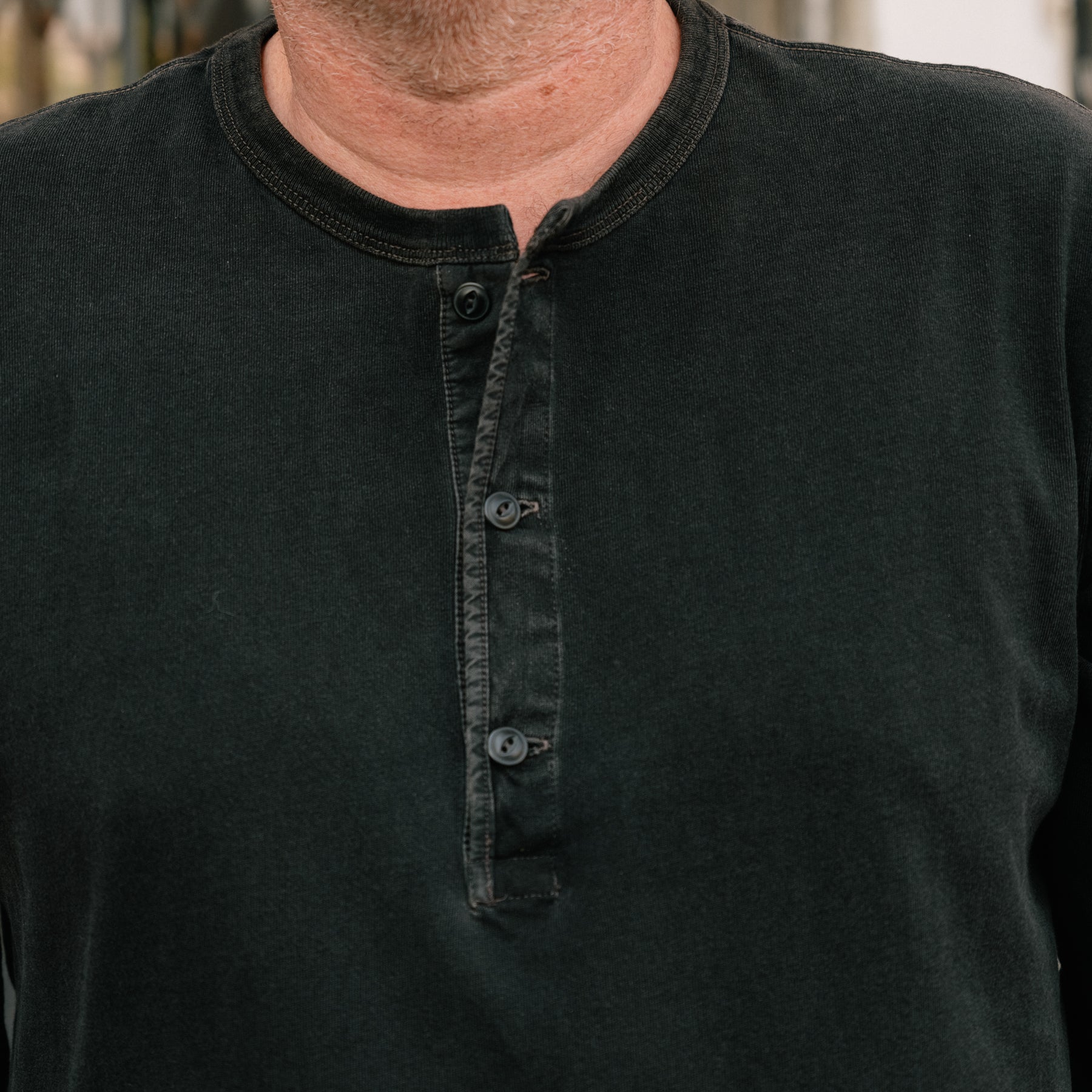 RRL Indigo Jersey Henley Shirt Sulphur Black