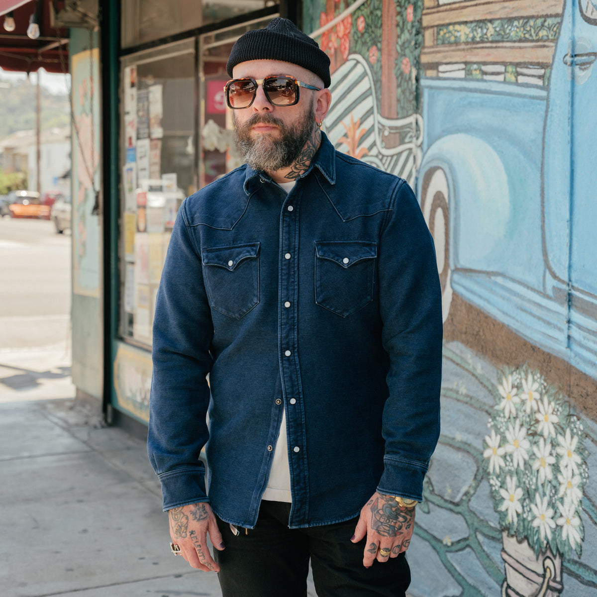 RRL Brushed Chamois Buffalo Western Overshirt Indigo