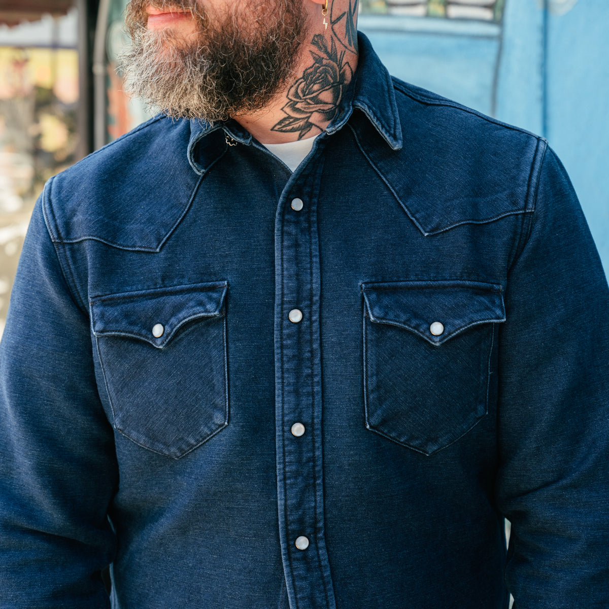 RRL Brushed Chamois Buffalo Western Overshirt Indigo