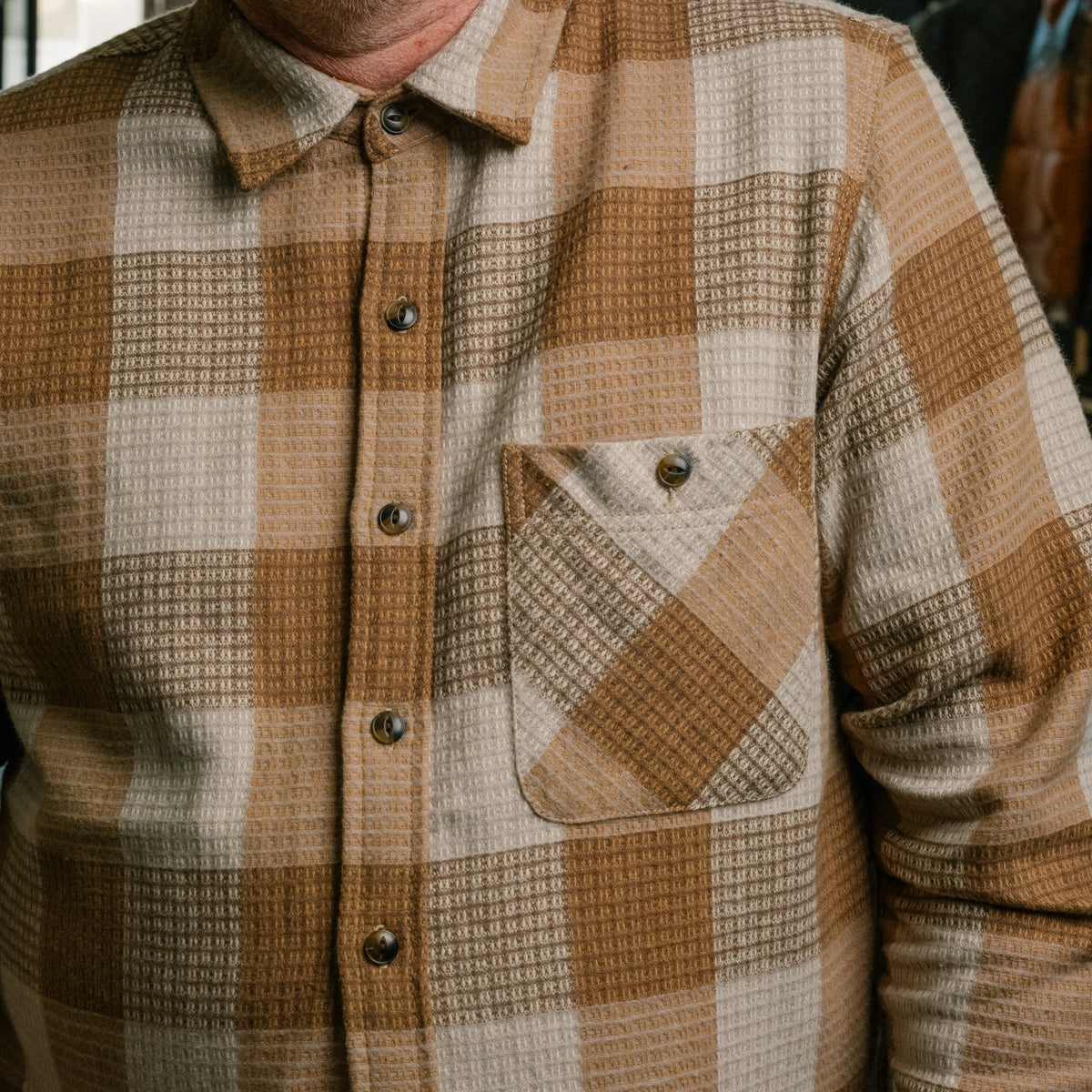 Rogue Territory Oxford Shirt Tan Waffle Plaid FINAL SALE
