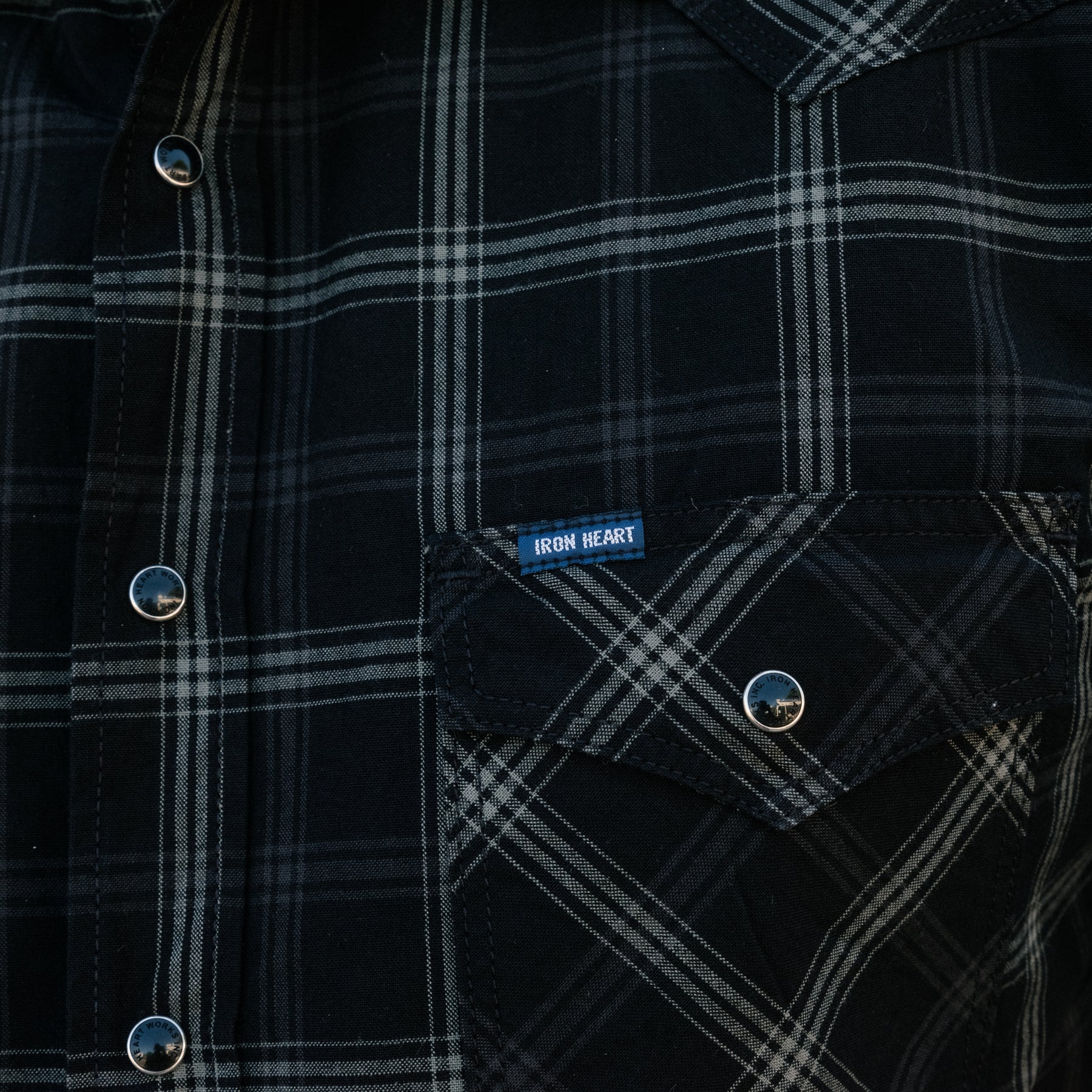 Iron Heart IHSH-418-BLK 5oz Short Sleeved Madras Check Western Shirt Black