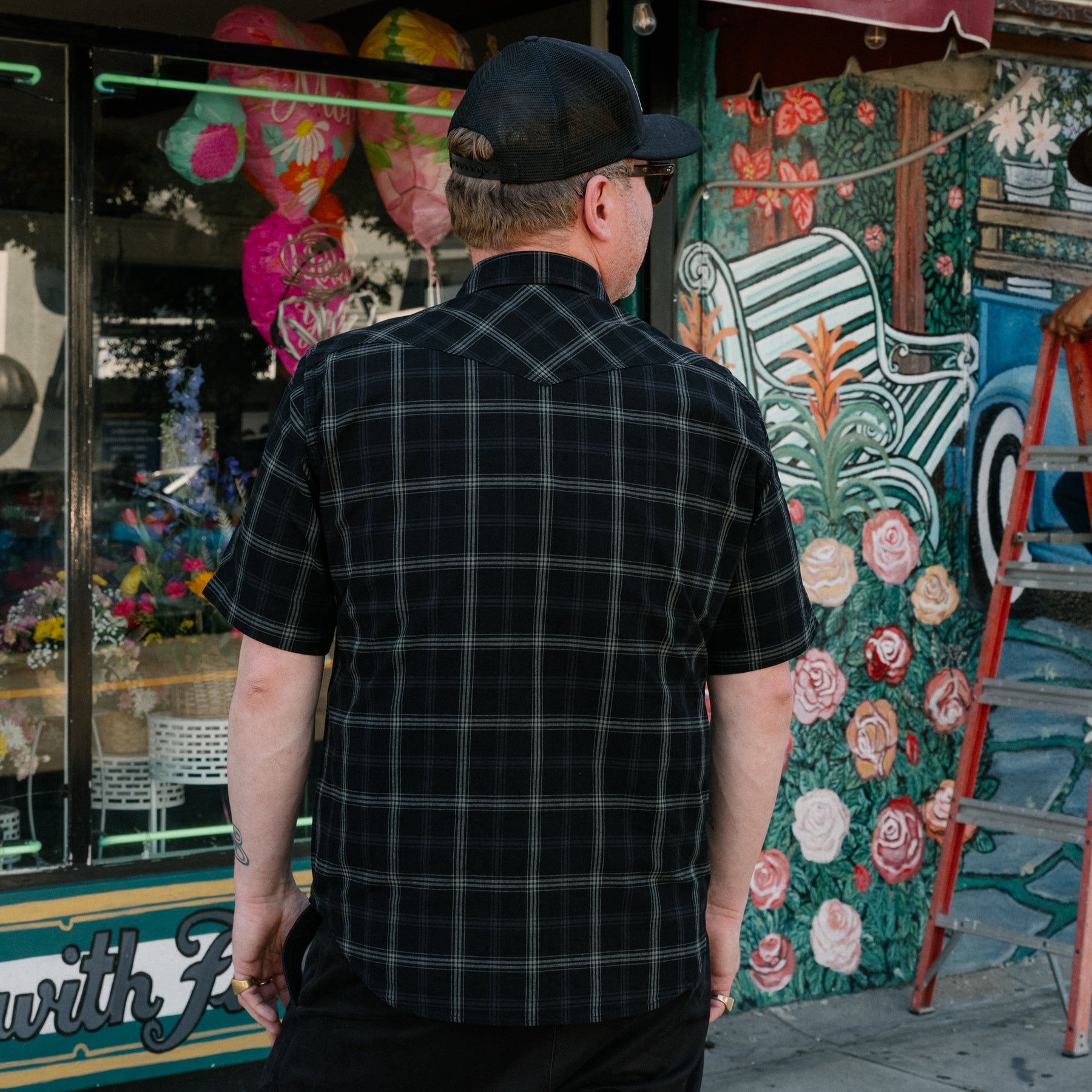 Iron Heart IHSH-418-BLK 5oz Short Sleeved Madras Check Western Shirt Black