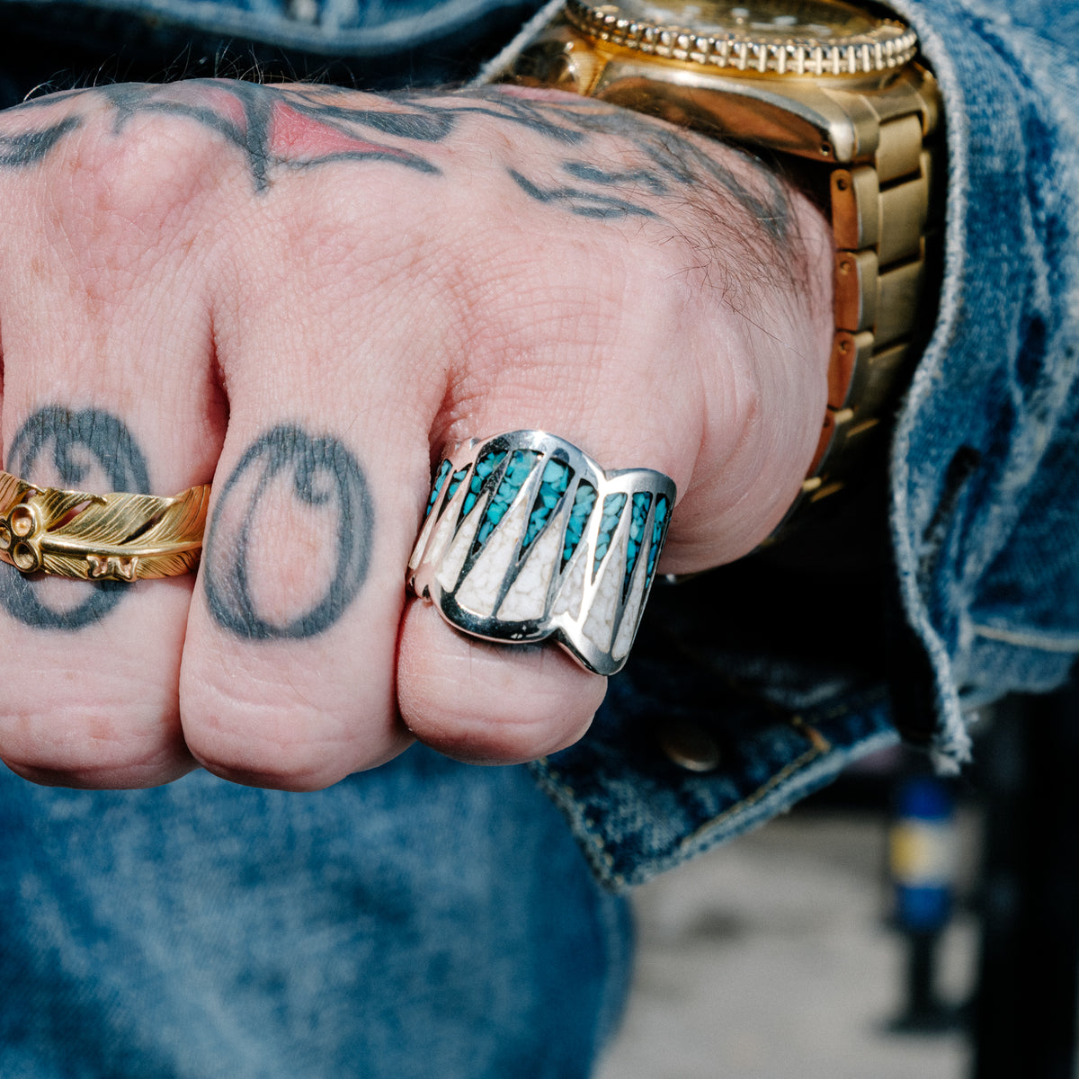 Mt. Hill Silver SharkBite Ring Inlaid Turquoise Sterling Silver