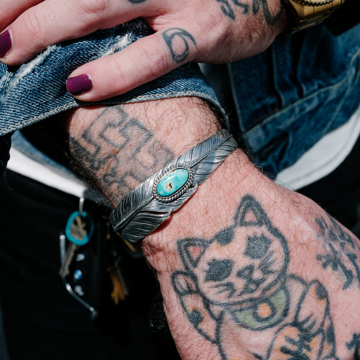 Mt. Hill Silver Slim Sterling Feather Cuff Kingman Turquoise