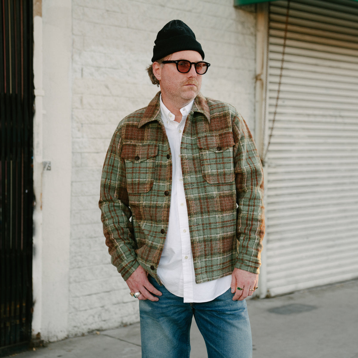 RRL Plaid Wool-Blend Workshirt Green/ Multi