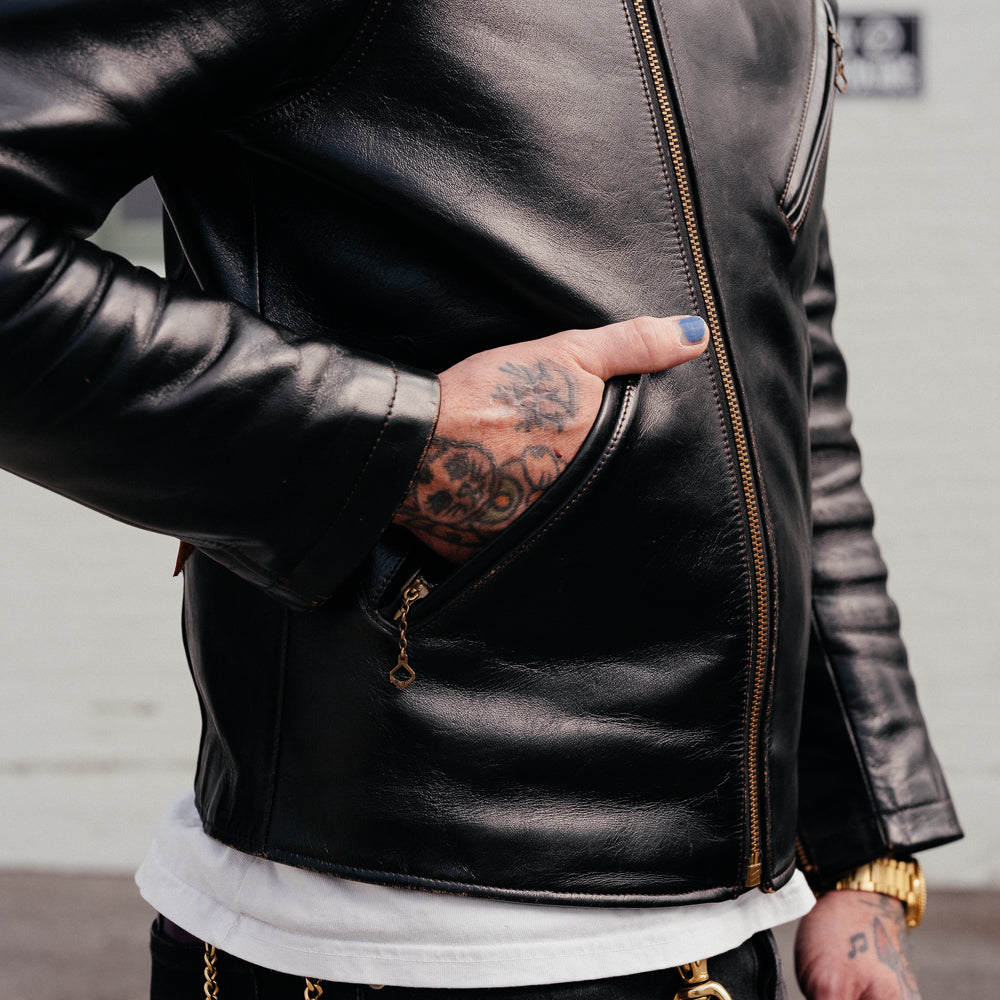 Double Helix Deviant Horsehide Motorcycle Jacket Teacore Black