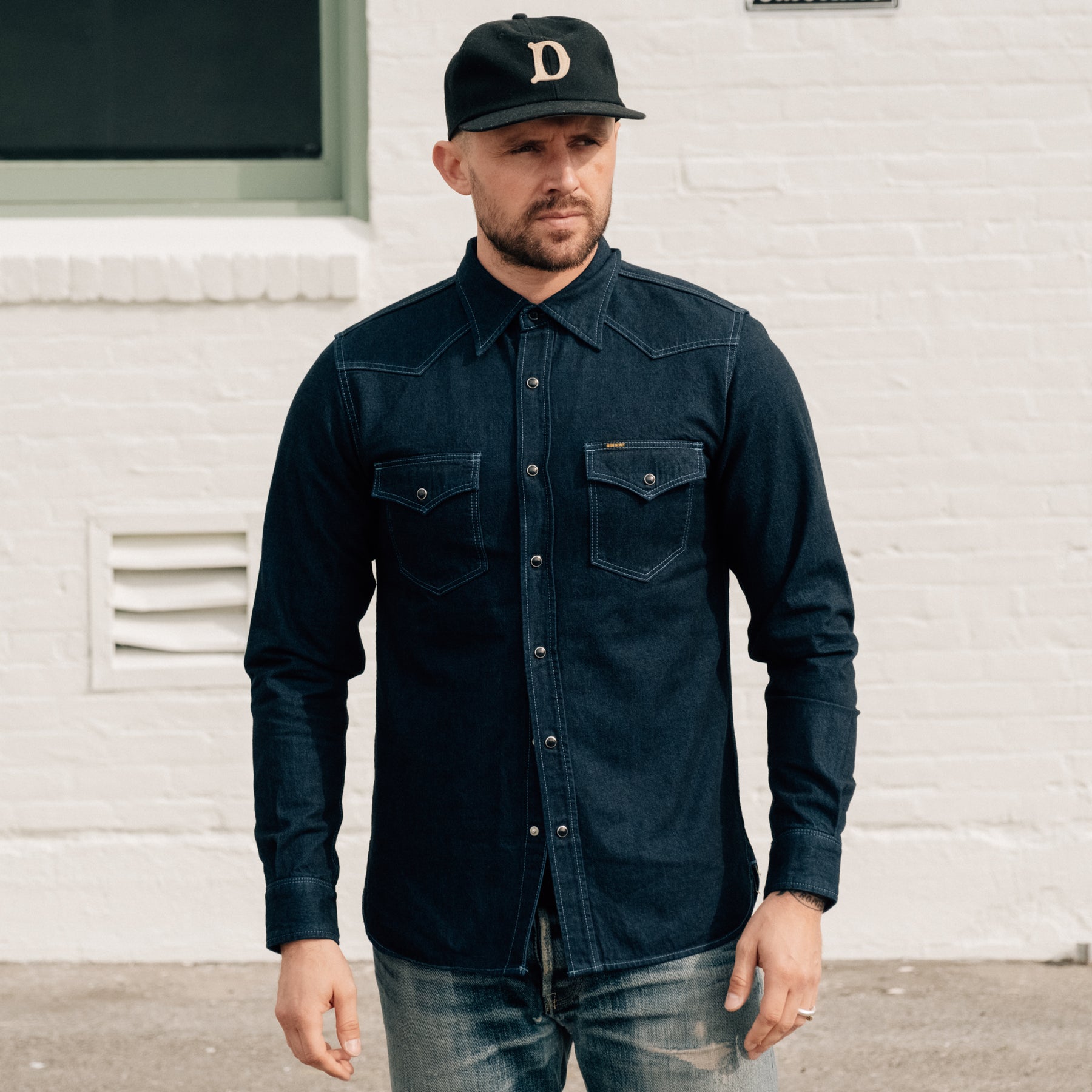 Iron Heart IHSH-352-BLU 10oz Selvedge Denim Western Shirt Indigo Overdyed Blue