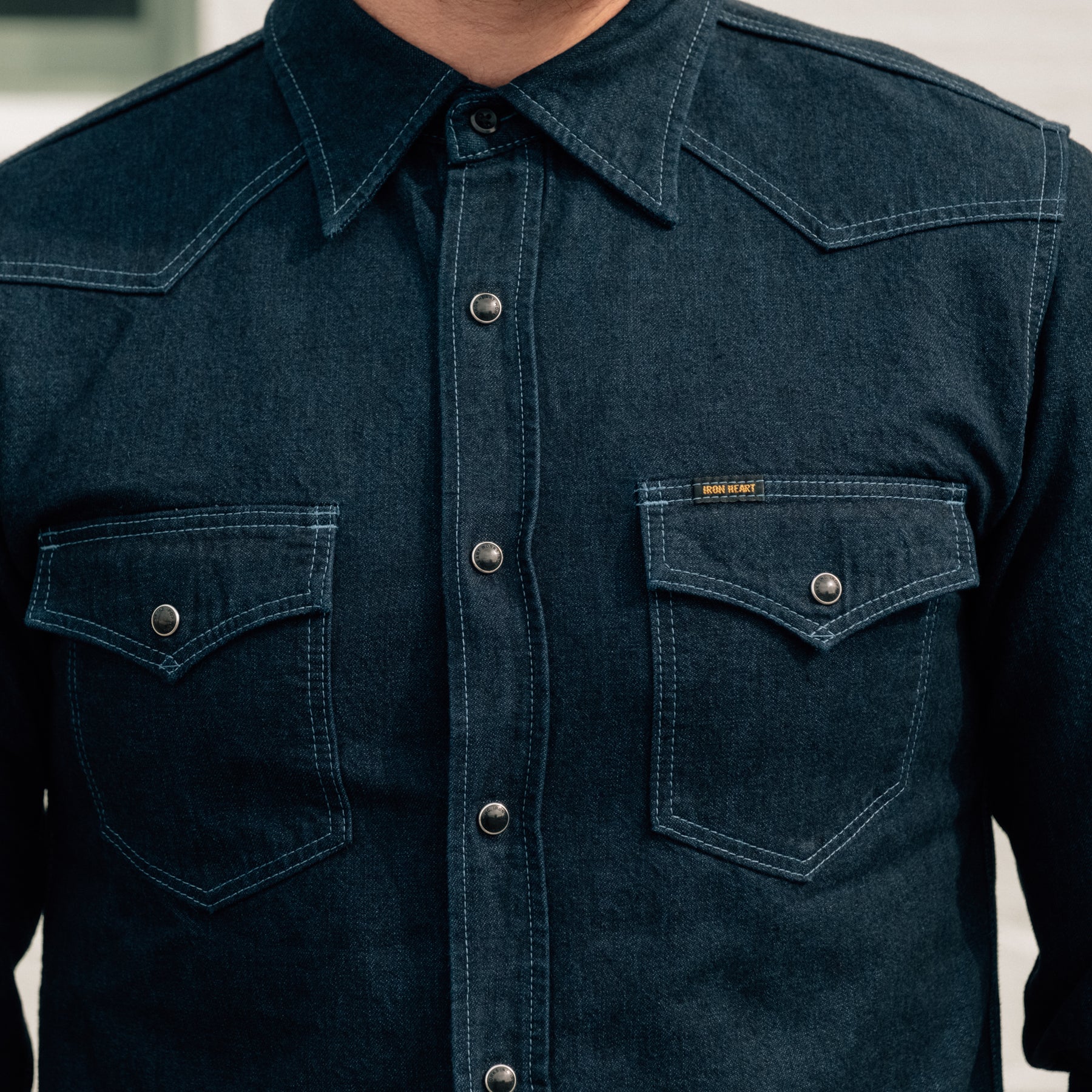 Iron Heart IHSH-352-BLU 10oz Selvedge Denim Western Shirt Indigo Overdyed Blue