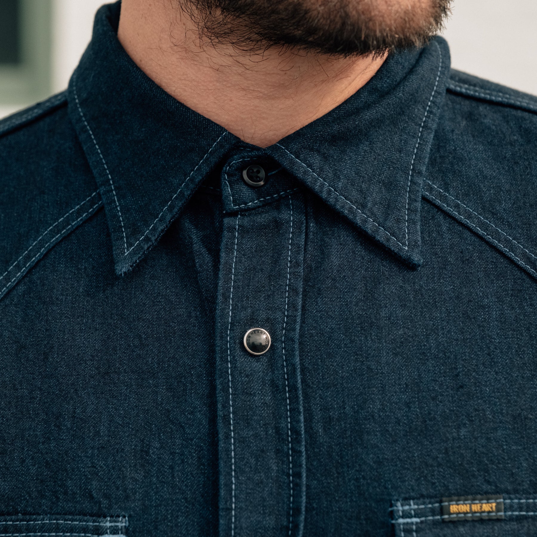 Iron Heart IHSH-352-BLU 10oz Selvedge Denim Western Shirt Indigo Overdyed Blue