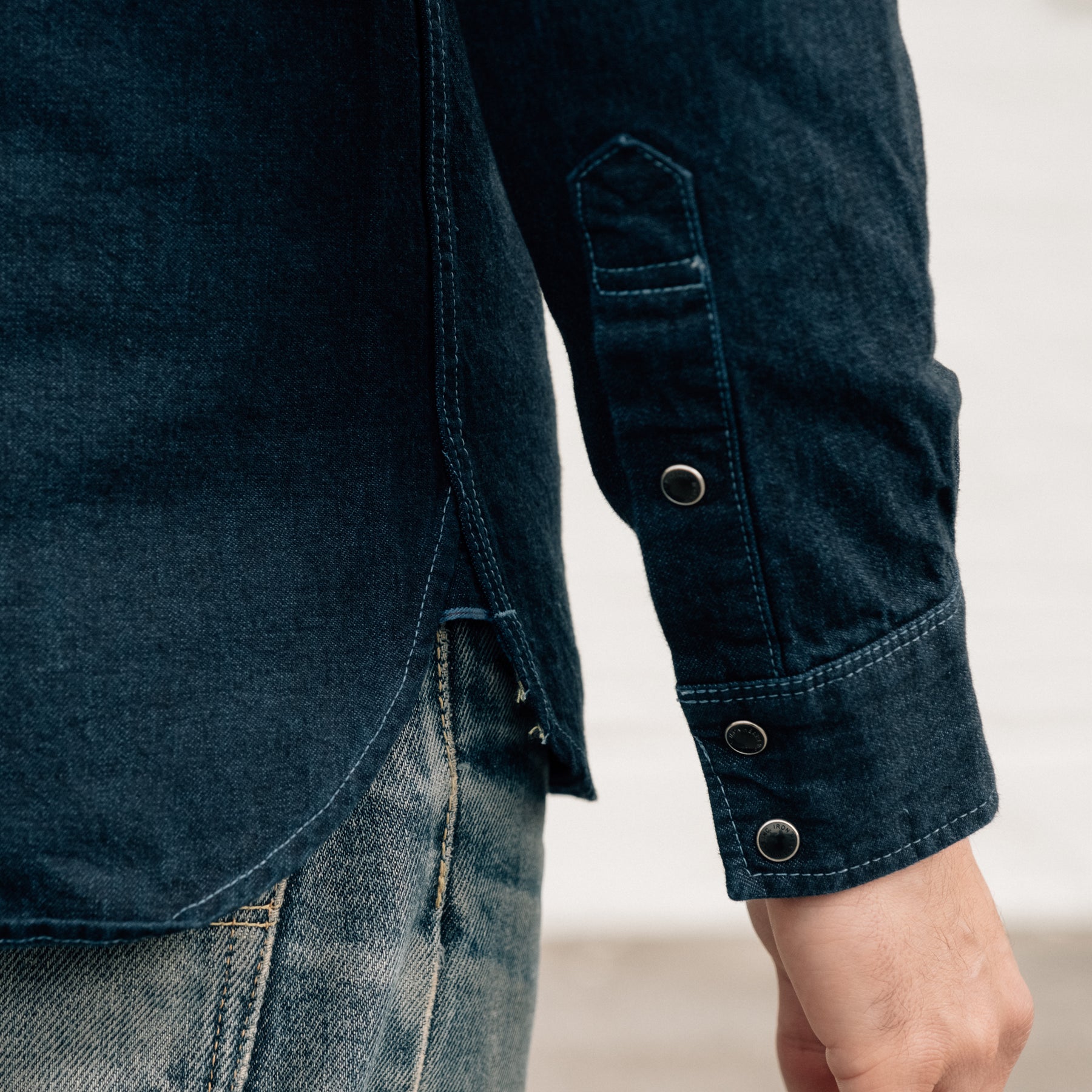 Iron Heart IHSH-352-BLU 10oz Selvedge Denim Western Shirt Indigo Overdyed Blue