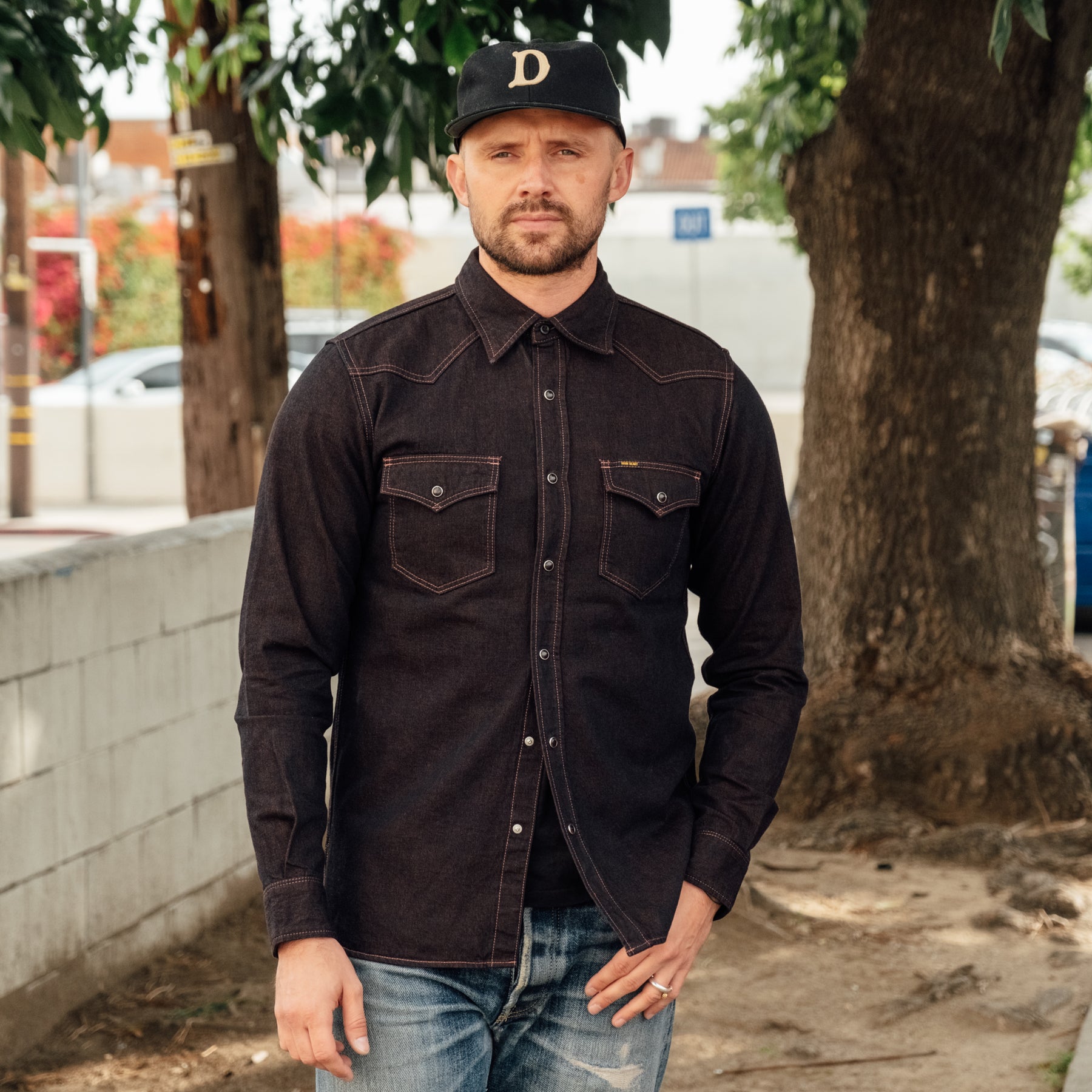 Iron Heart IHSH-353-RED 10oz Selvedge Denim Western Shirt Indigo Overdyed Red