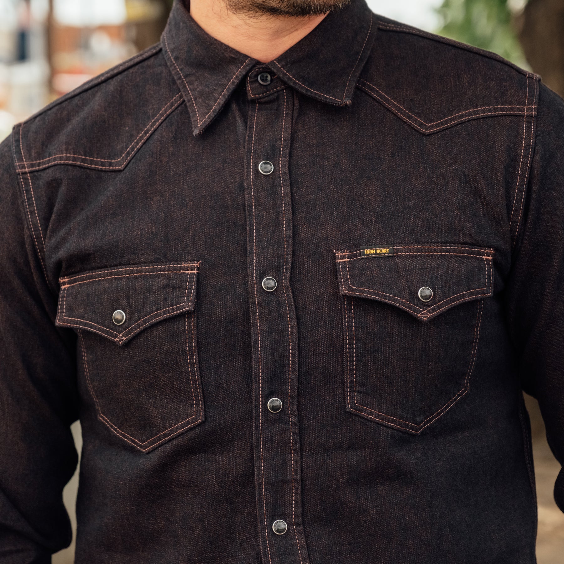 Iron Heart IHSH-353-RED 10oz Selvedge Denim Western Shirt Indigo Overdyed Red