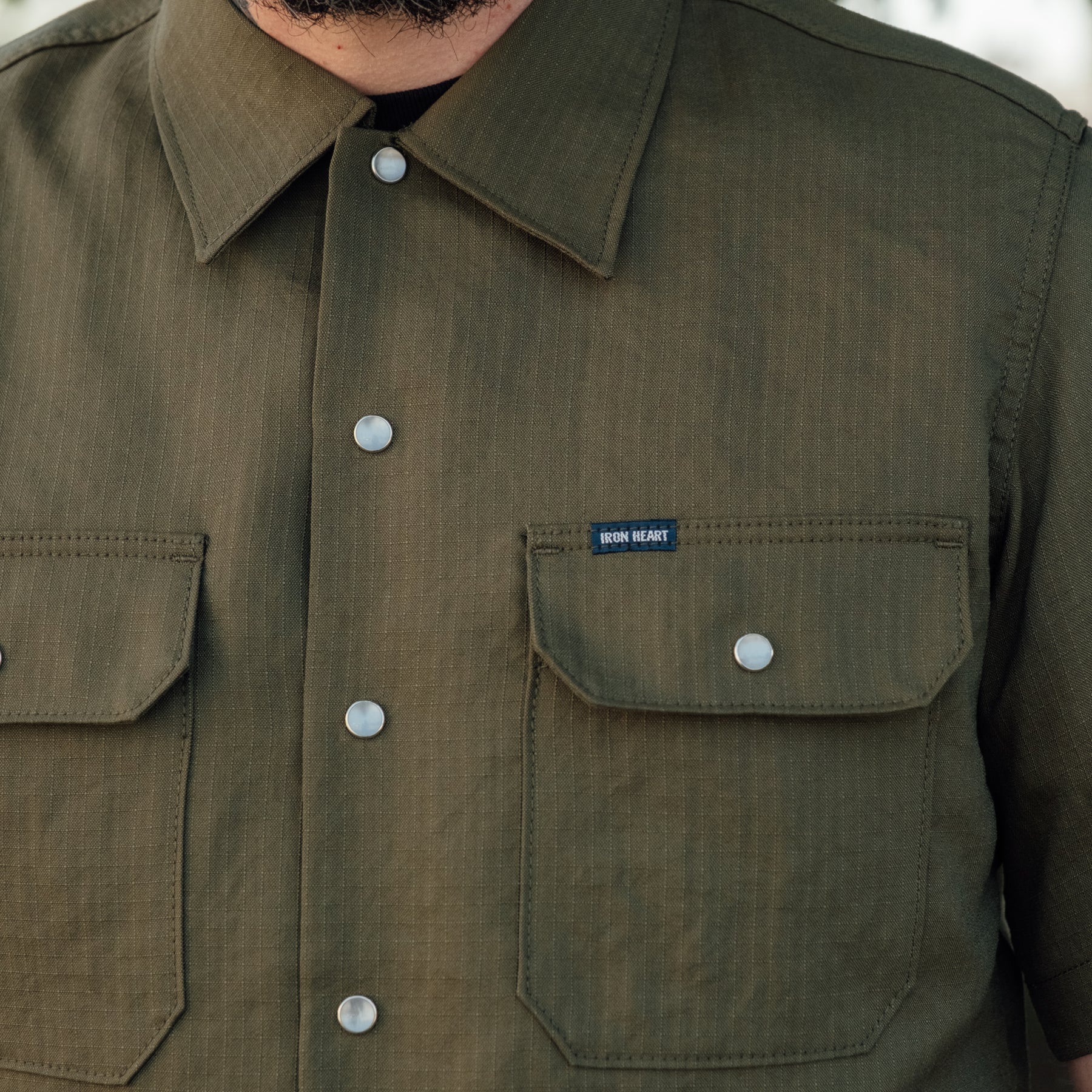 Iron Heart IHSH-286-OLV Ripstop Short Sleeved Mechanic Shirt Olive