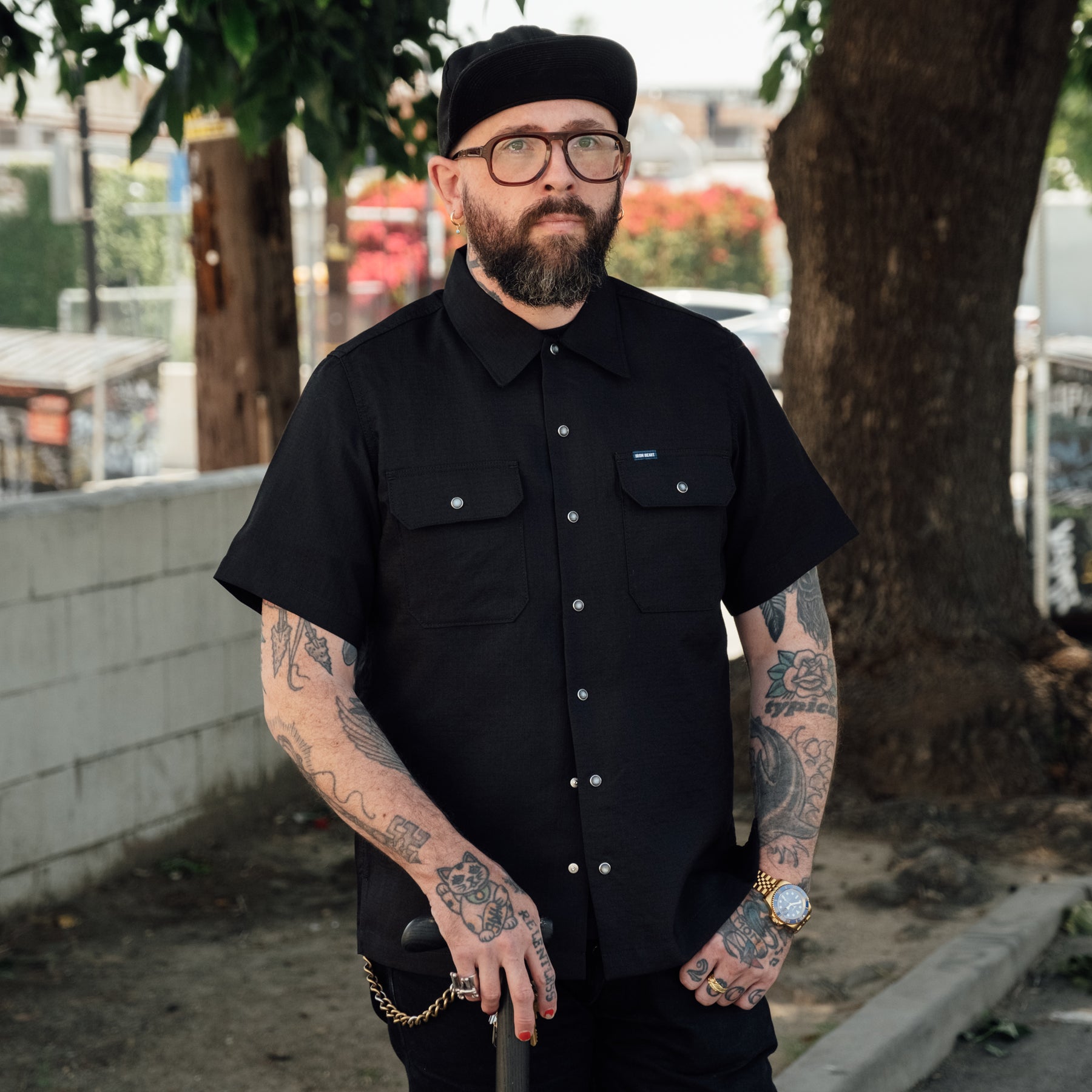 Iron Heart IHSH-286-BLK Ripstop Short Sleeved Mechanic Shirt Black