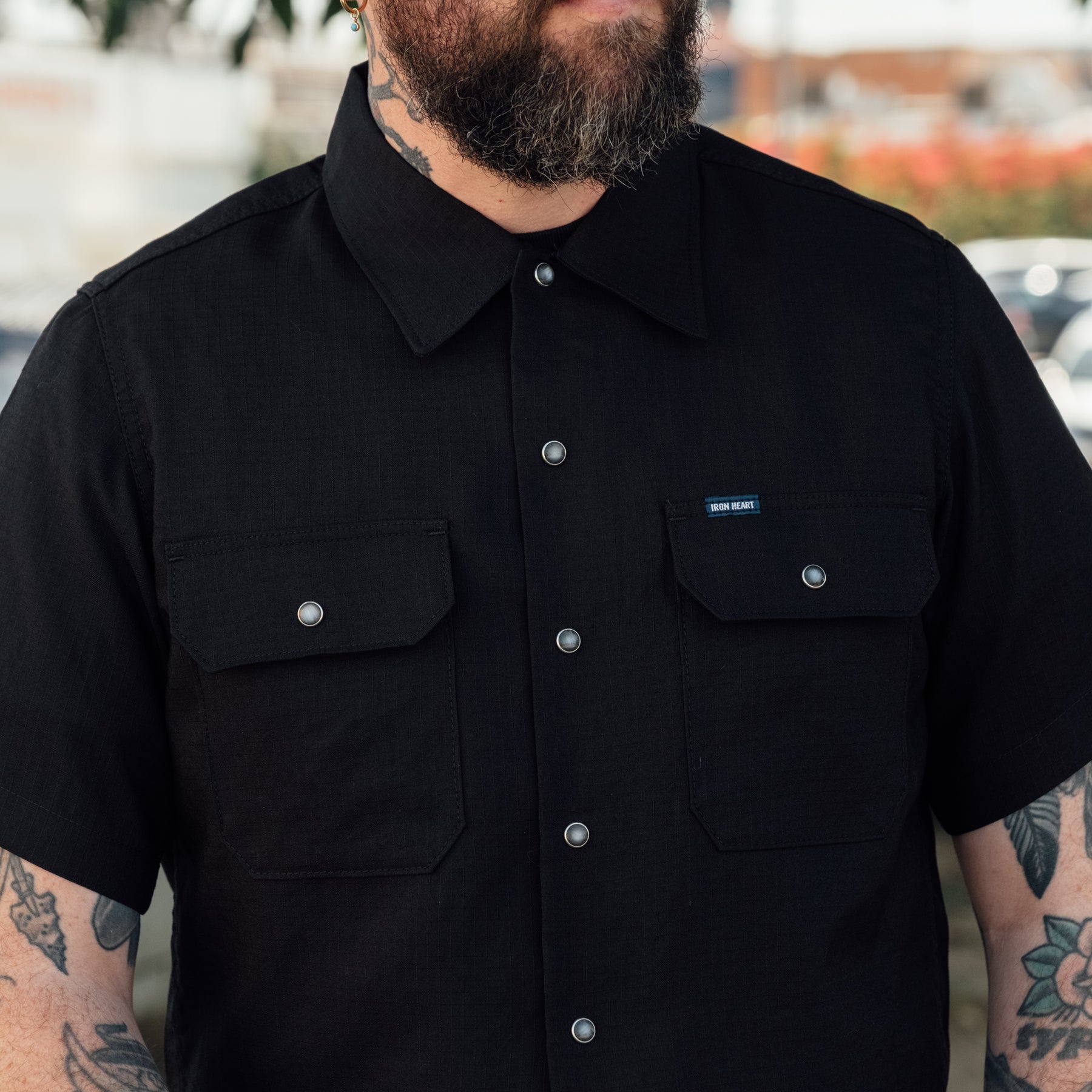 Iron Heart IHSH-286-BLK Ripstop Short Sleeved Mechanic Shirt Black