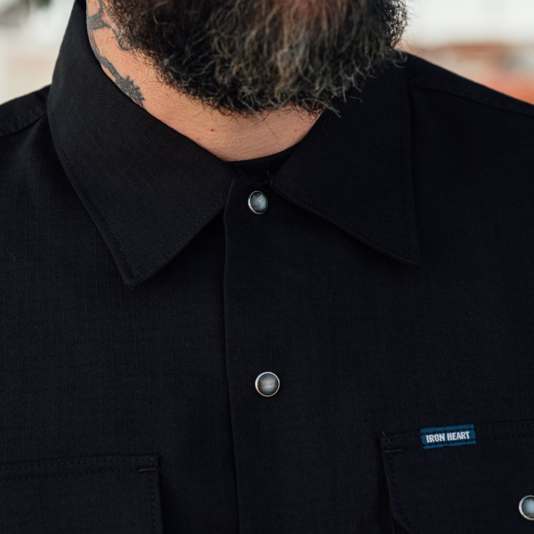 Iron Heart IHSH-286-BLK Ripstop Short Sleeved Mechanic Shirt Black