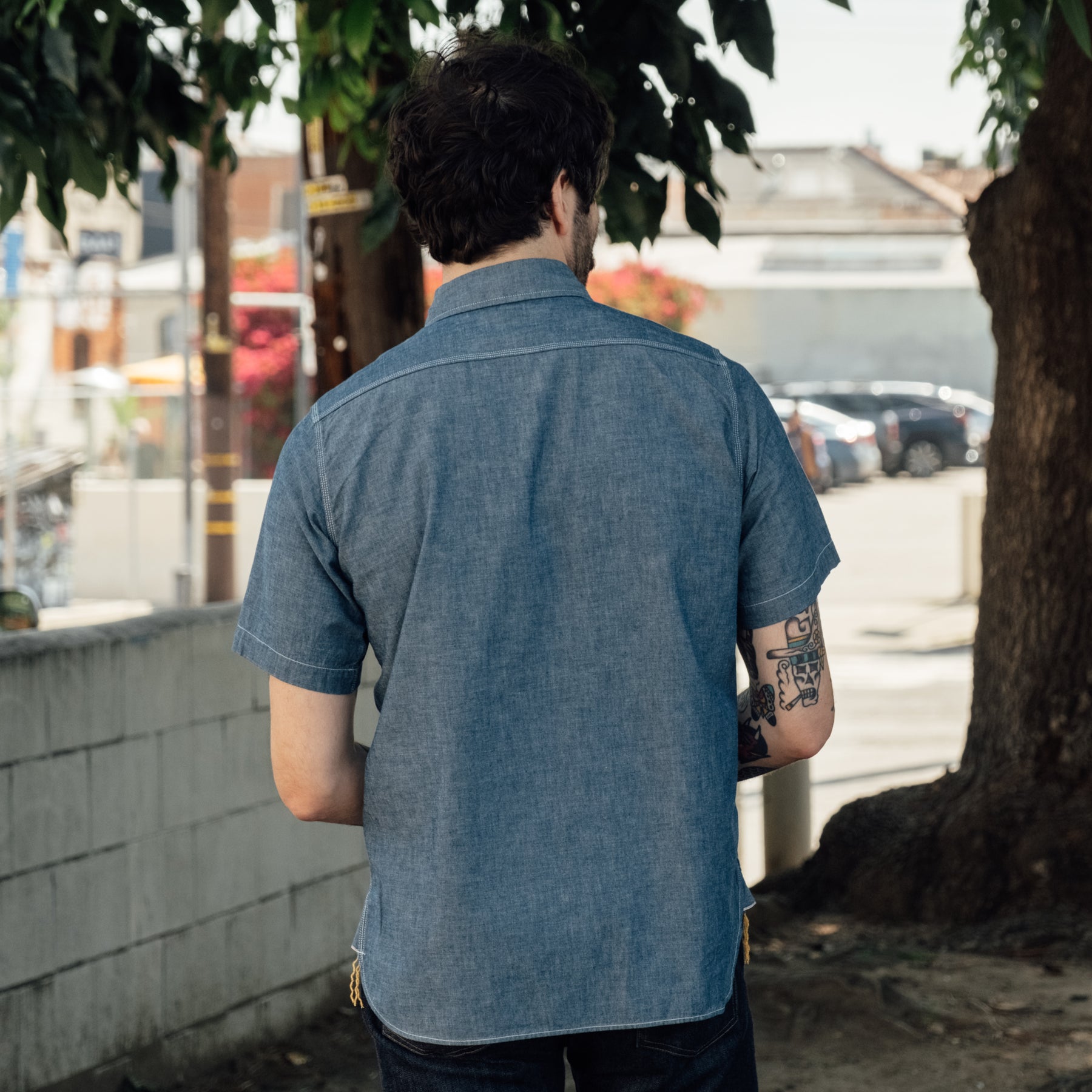Iron Heart IHSH-285-IND 5.5oz Selvedge Chambray Short Sleeve Work Shirt Indigo
