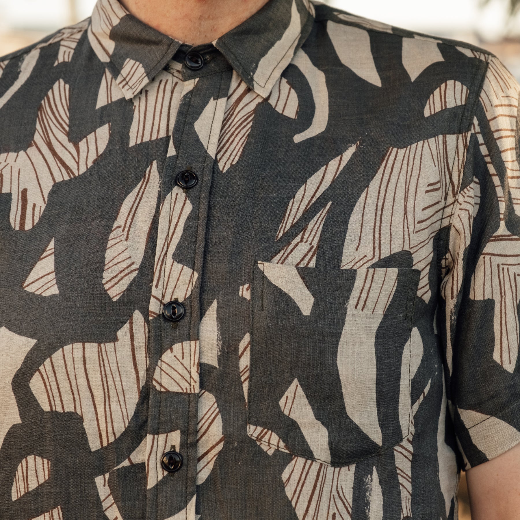 Rogue Territory Linen Oxford Shirt Grey Shapes