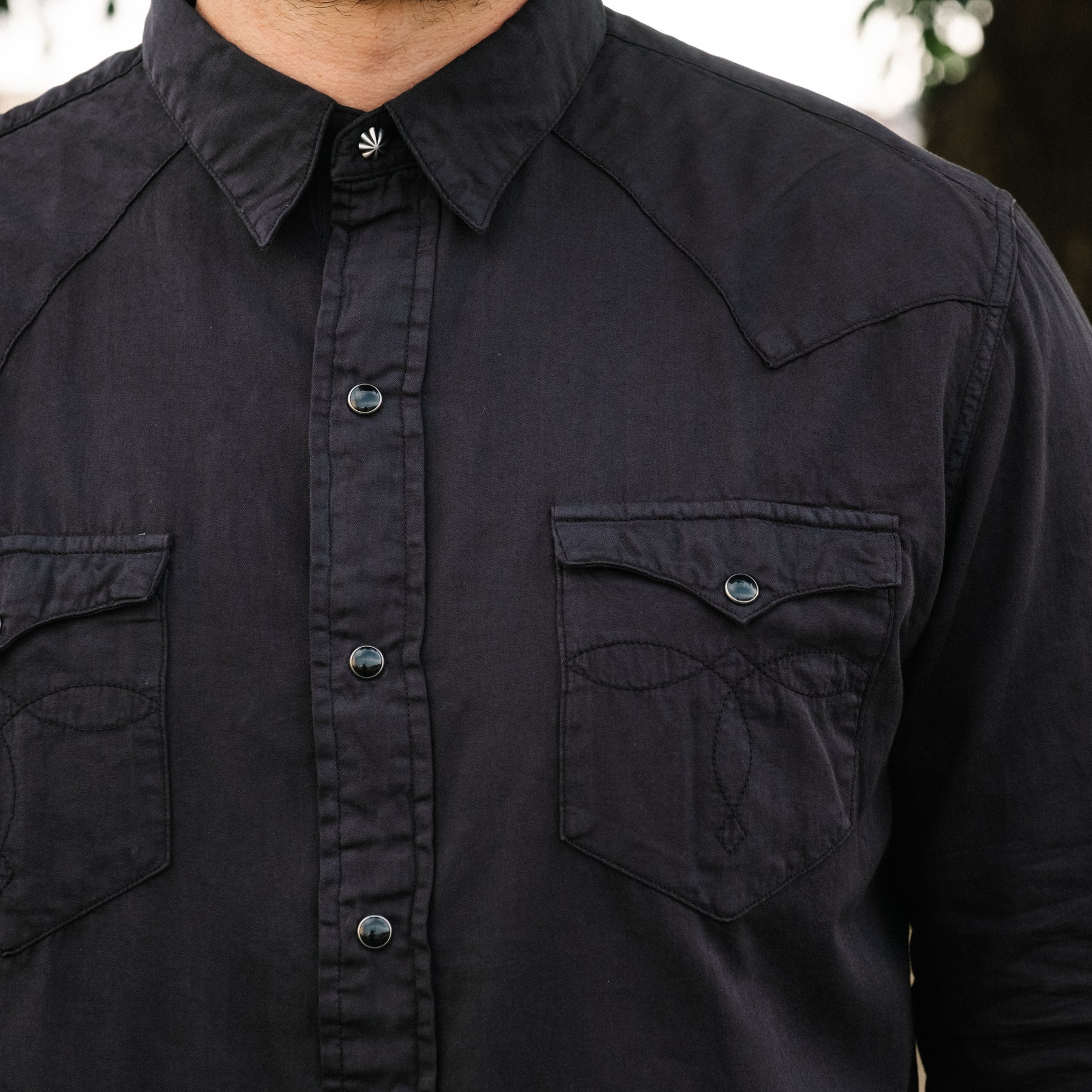 RRL Slim Fit Twill Western Shirt Polo Black