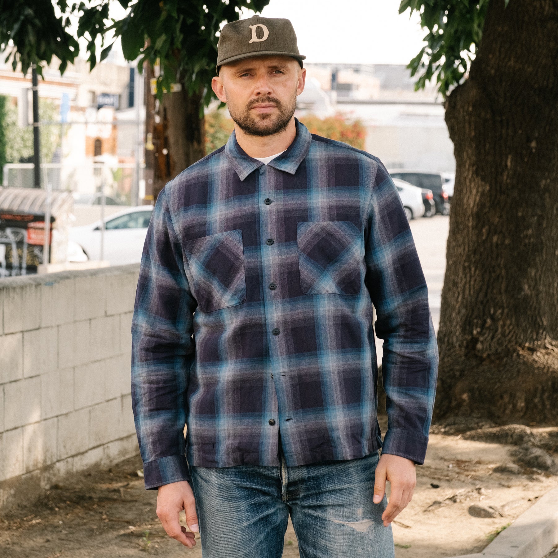 RRL Plaid Jaspé Twill Camp Workshirt Black/ Blue