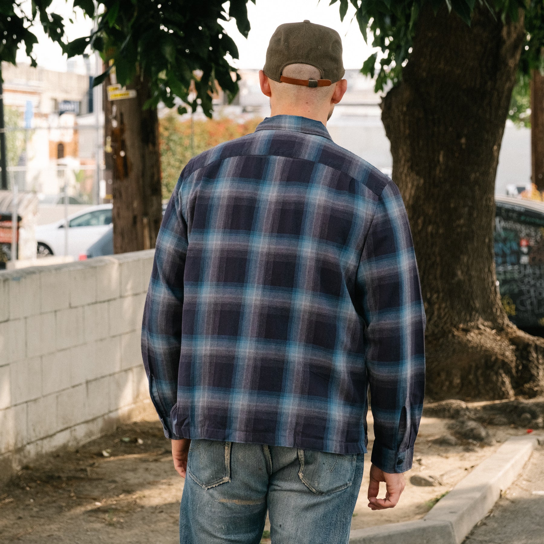 RRL Plaid Jaspé Twill Camp Workshirt Black/ Blue