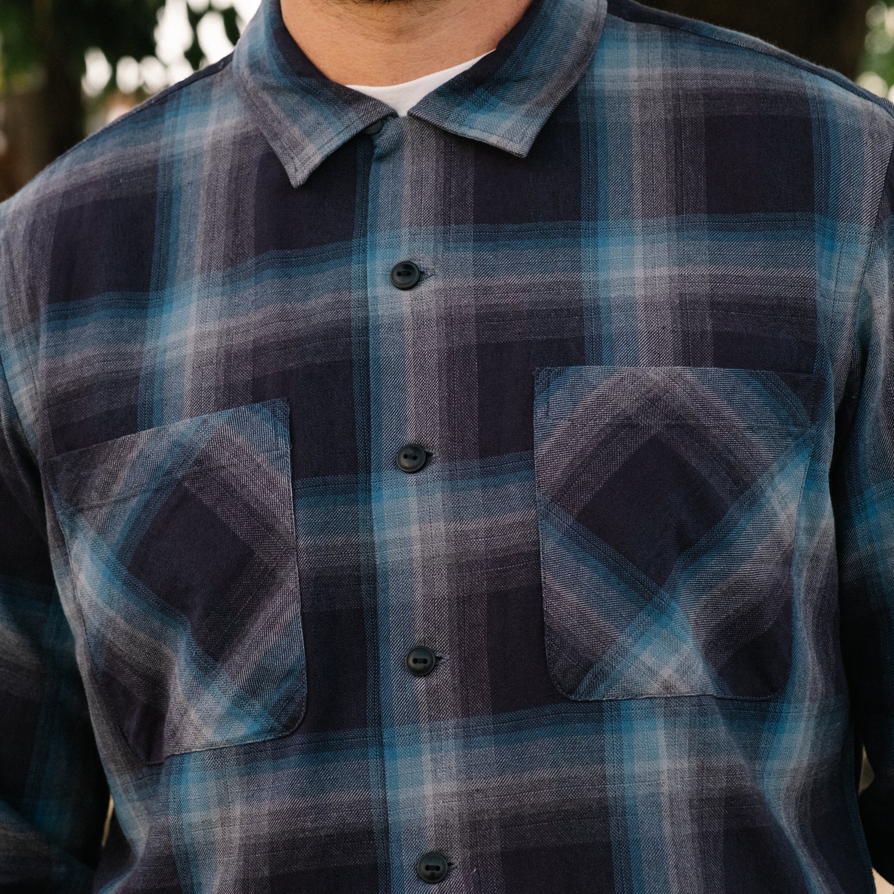 RRL Plaid Jaspé Twill Camp Workshirt Black/ Blue