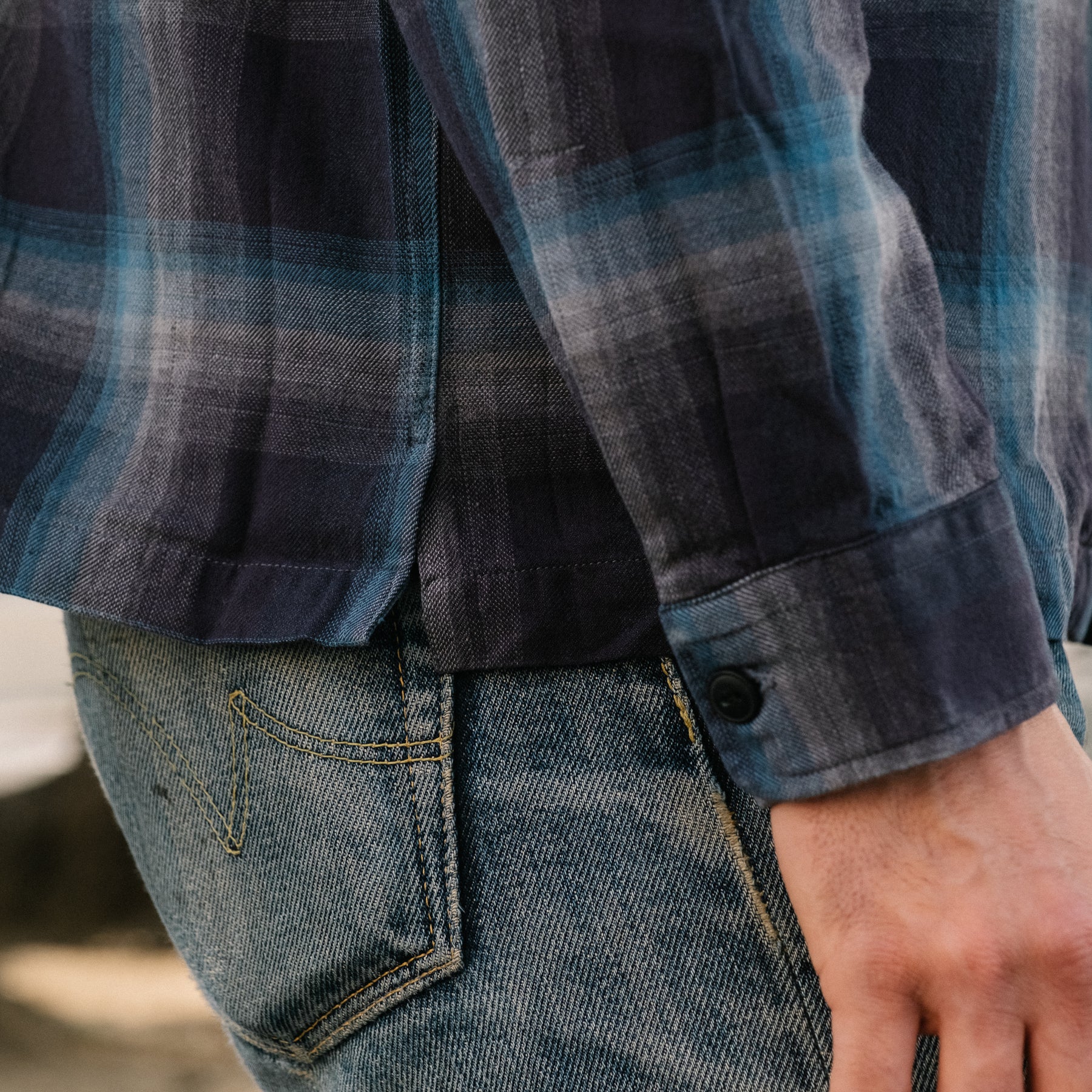 RRL Plaid Jaspé Twill Camp Workshirt Black/ Blue