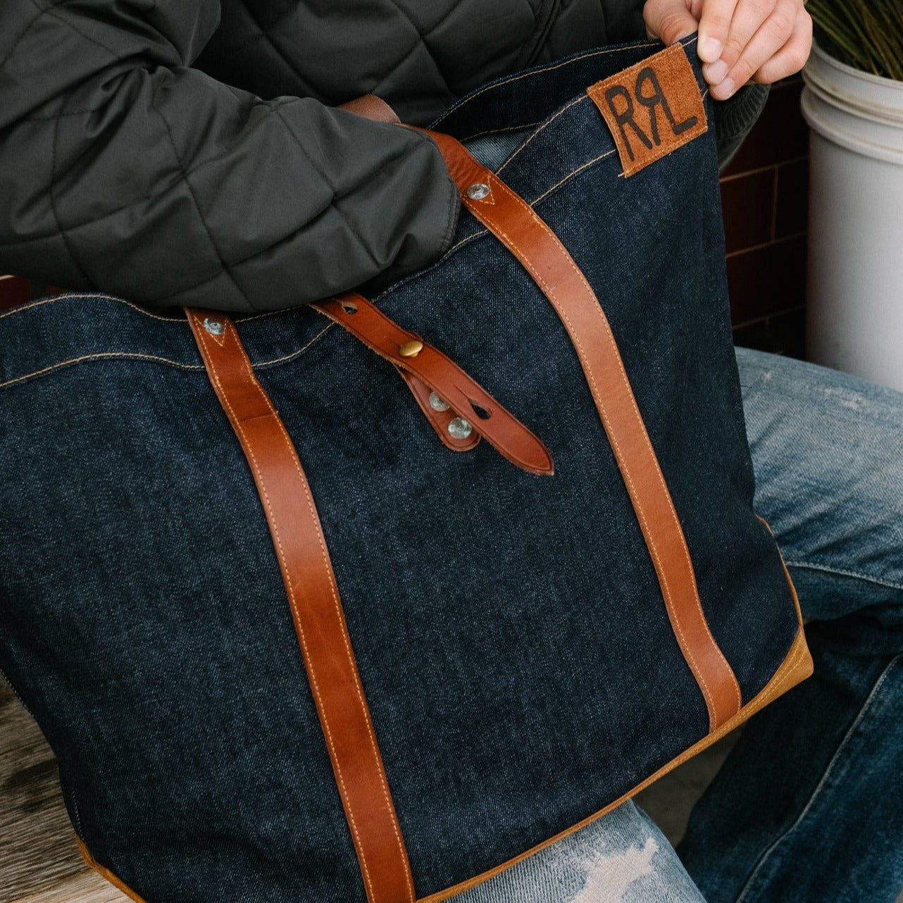 RRL Leather-Trim Denim Tote Indigo