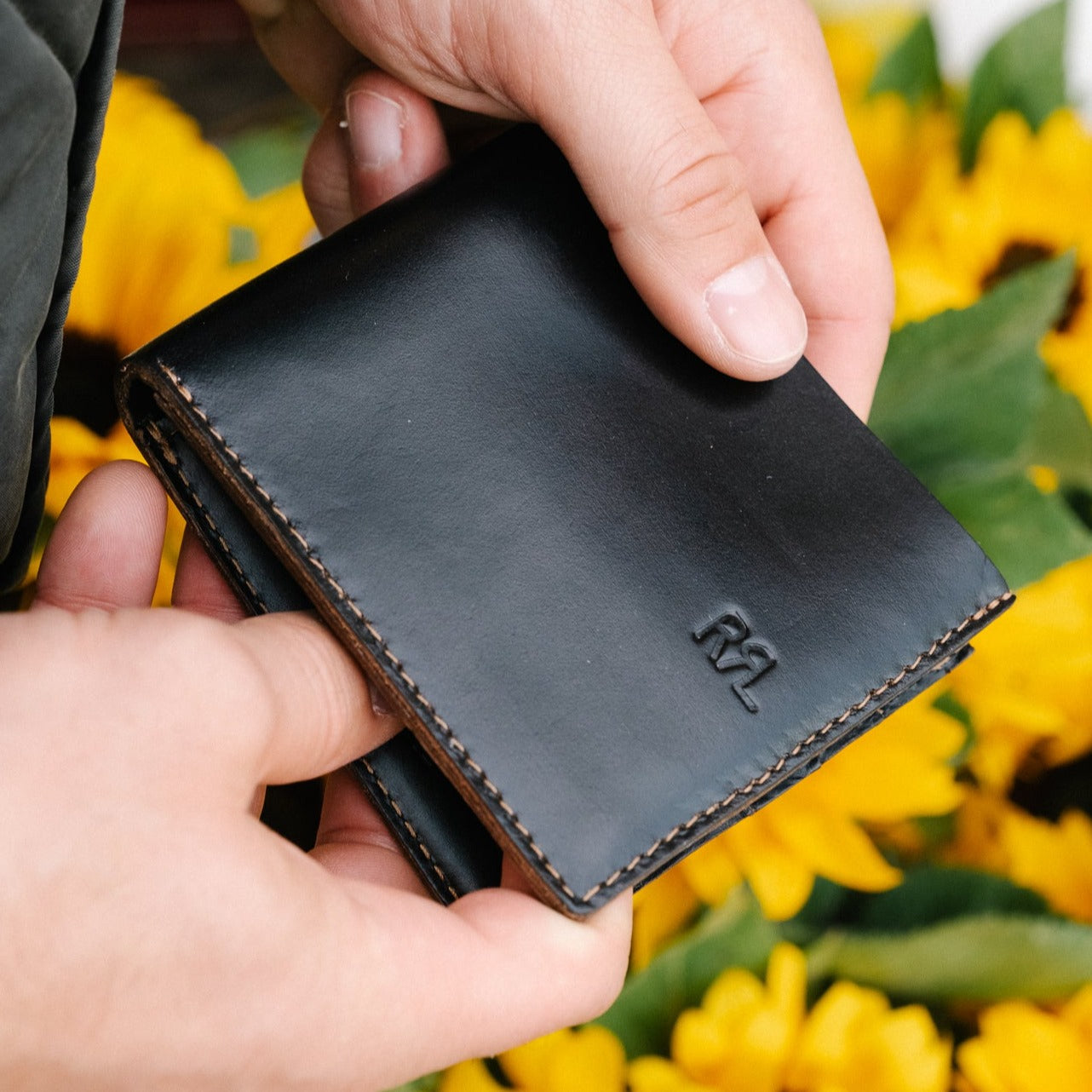 RRL Leather Billfold Black Over Brown