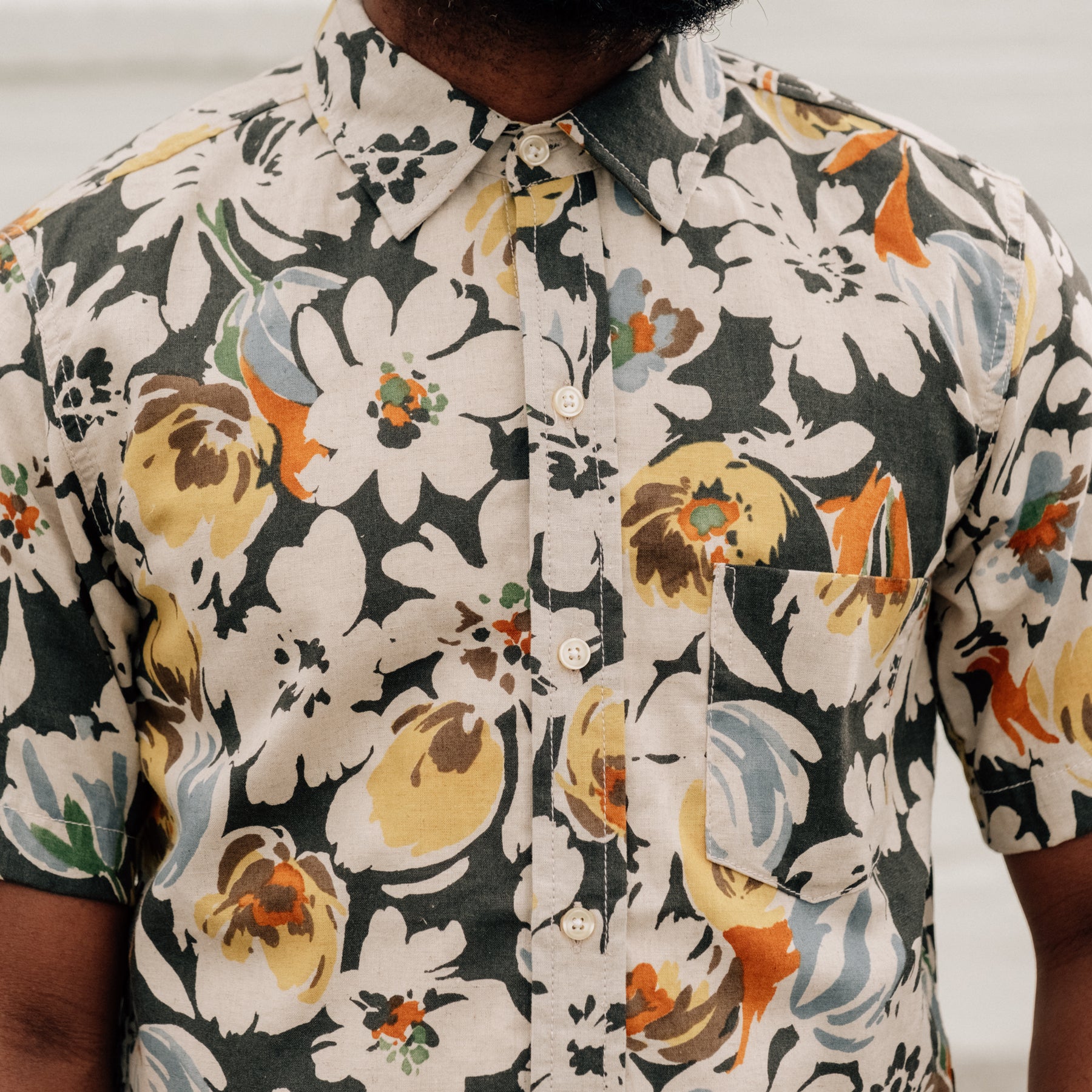 Rogue Territory Oxford Shirt Grey Floral Linen