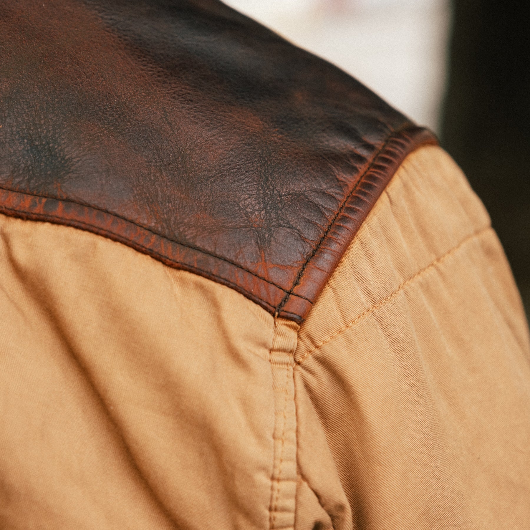 RRL Leather-Yoke Quilted Oilcloth Jacket Tan