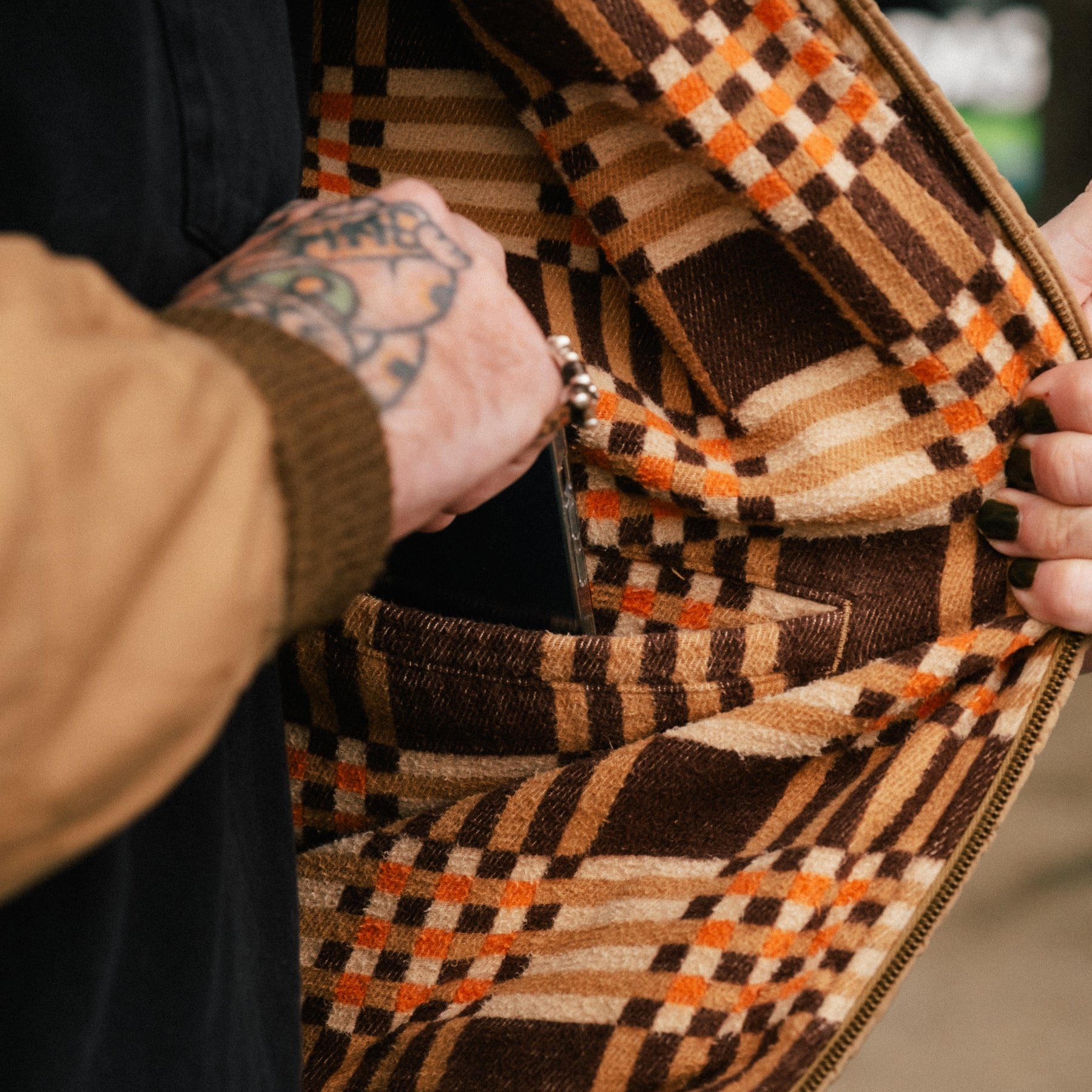 RRL Leather-Yoke Quilted Oilcloth Jacket Tan