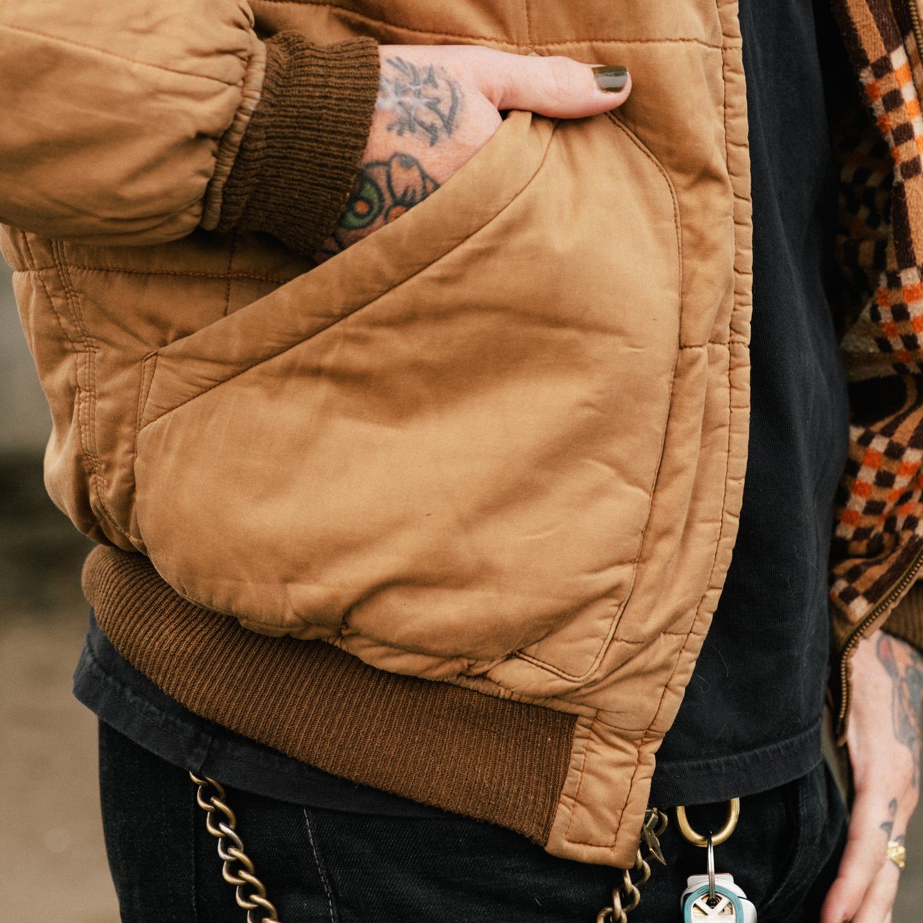 RRL Leather-Yoke Quilted Oilcloth Jacket Tan