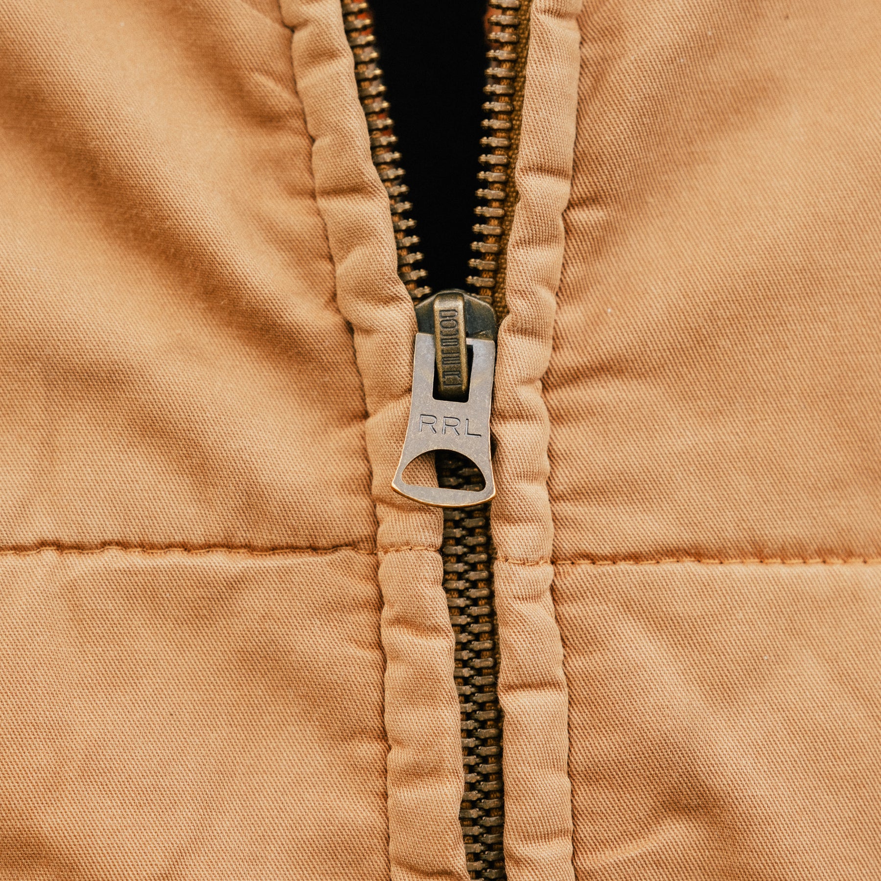 RRL Leather-Yoke Quilted Oilcloth Jacket Tan