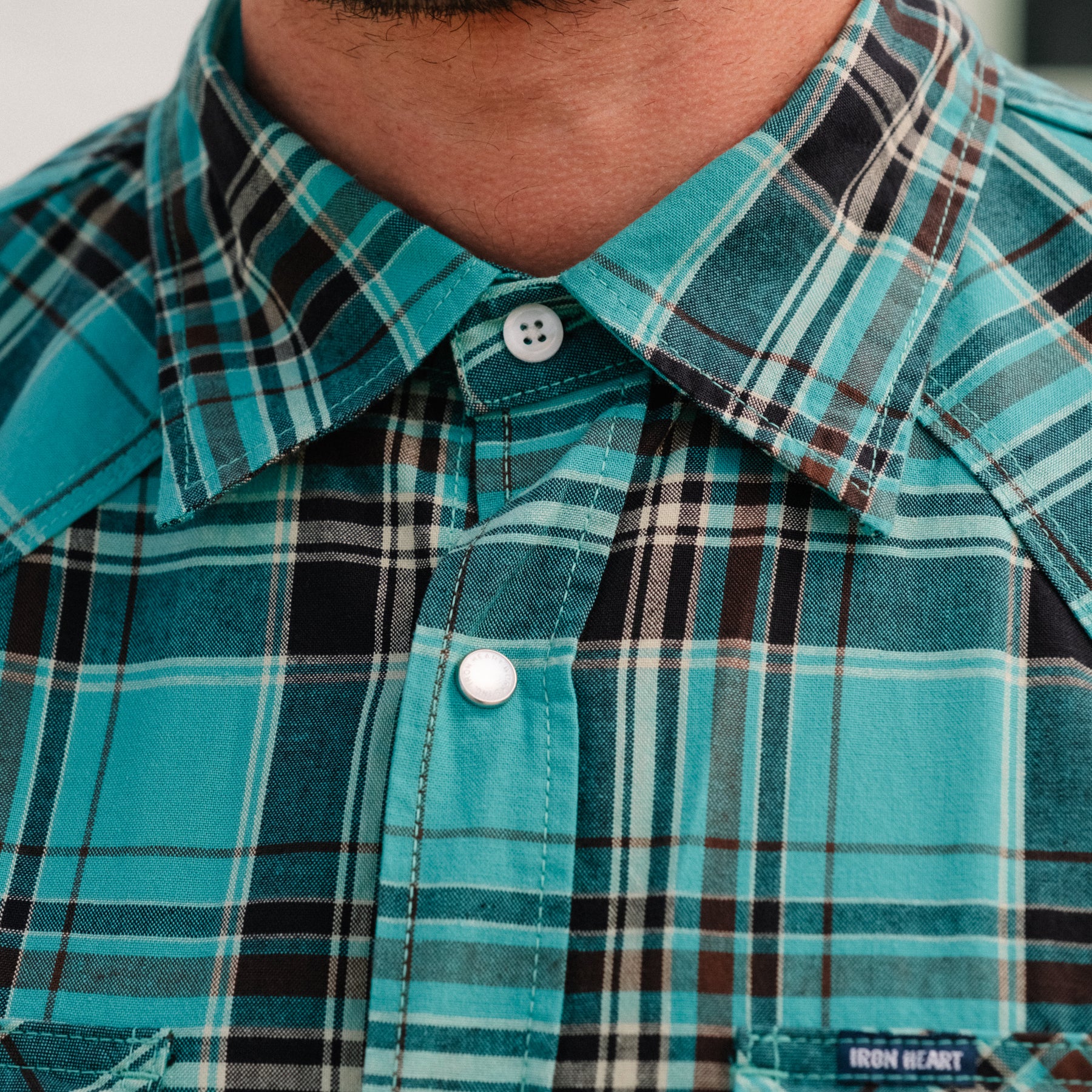 Iron Heart IHSH-355-GRN 5oz Selvedge Madras Check Western Shirt Green