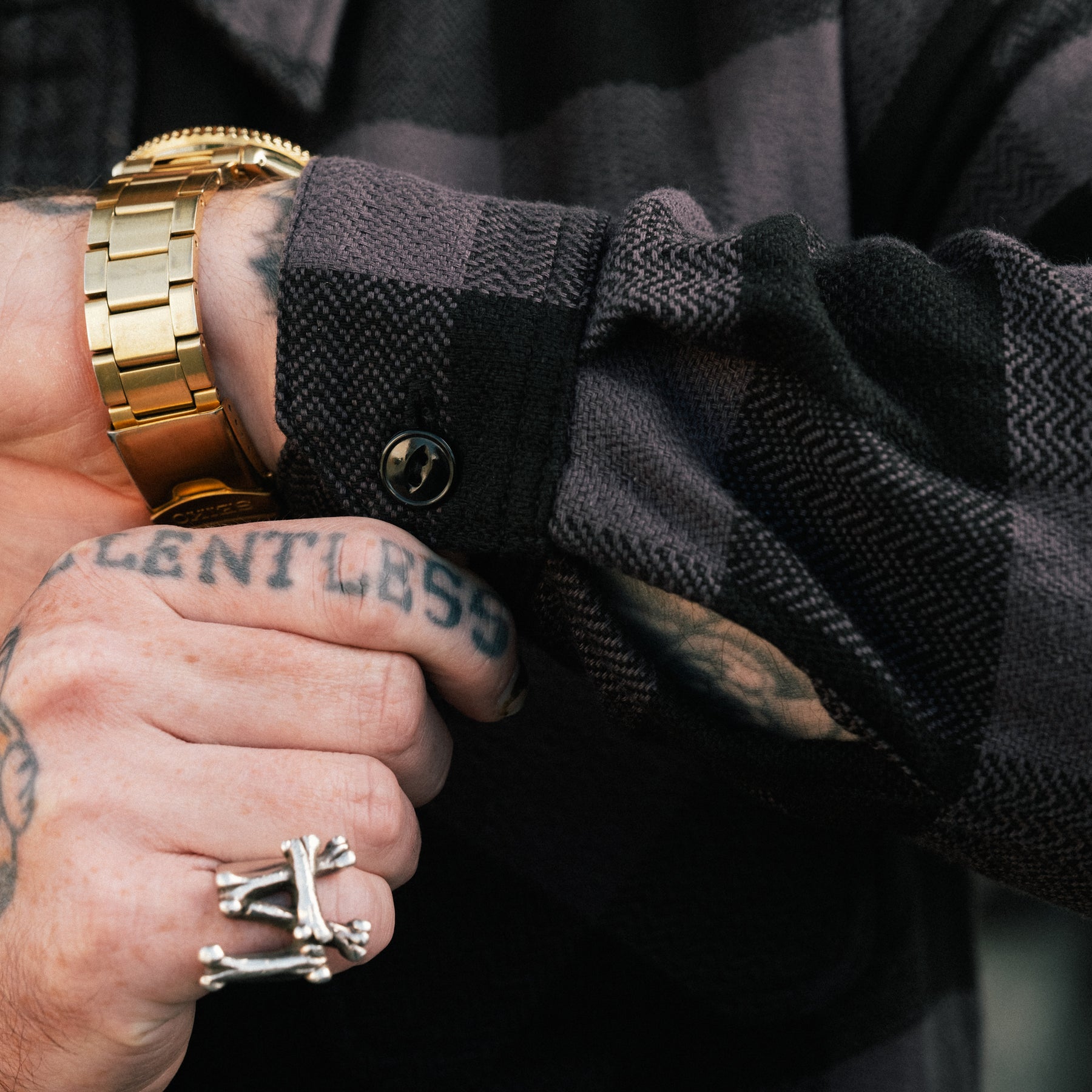 The Flat Head Block Check Flannel Work Shirt Gray/ Black