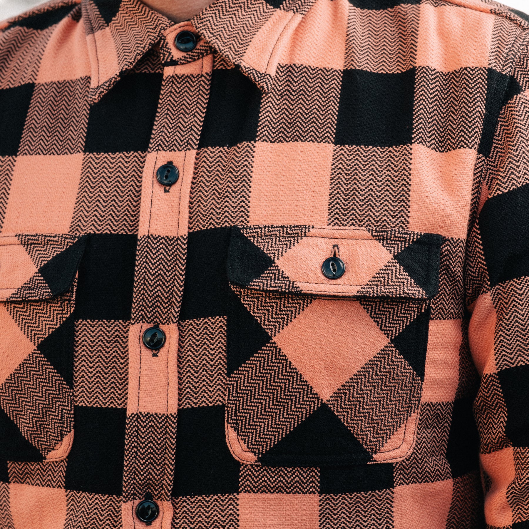 The Flat Head FN-SNR-101L Block Check Work Shirt Pink/ Black (SOP Exclusive)