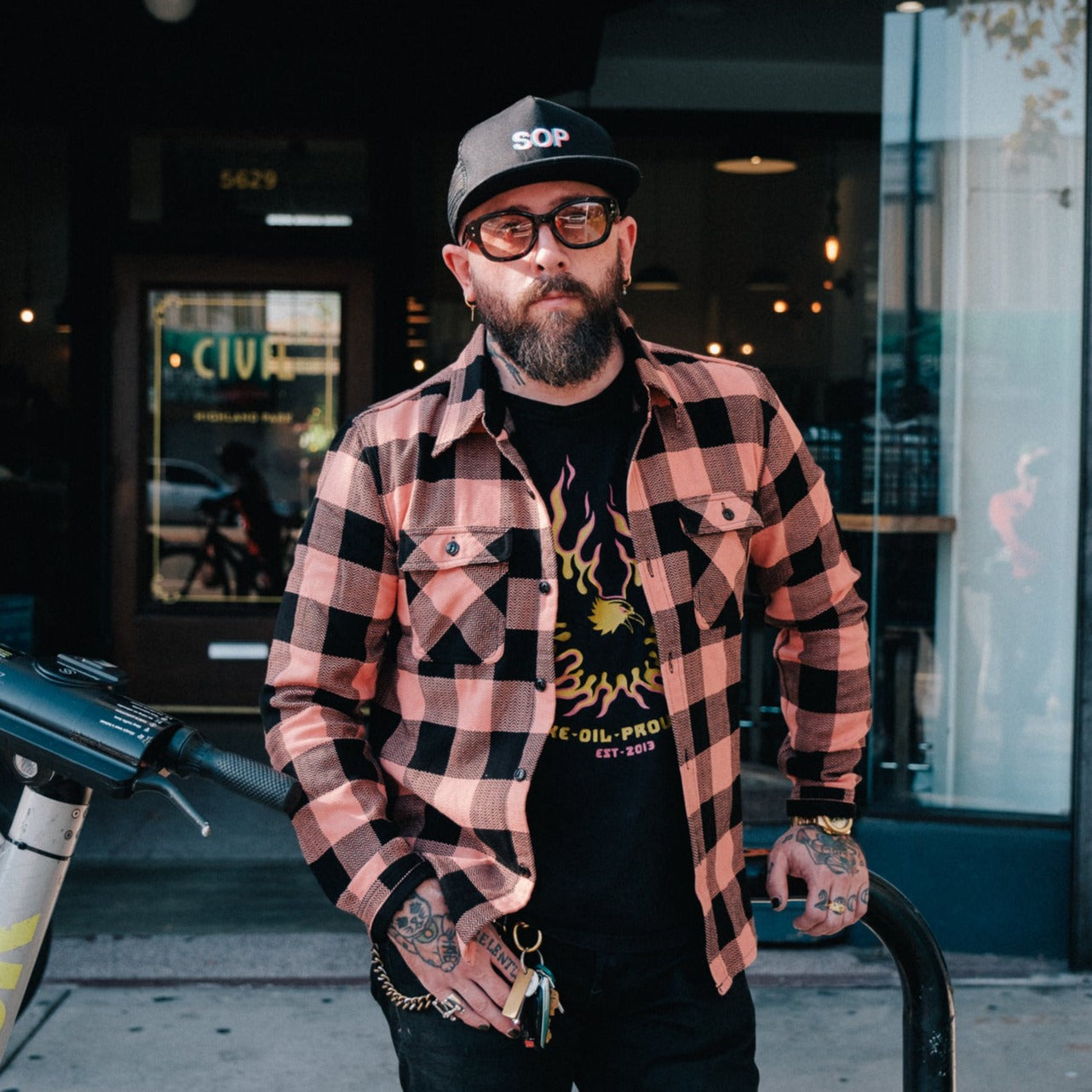 The Flat Head FN-SNR-101L Block Check Work Shirt Pink/ Black (SOP Exclusive)