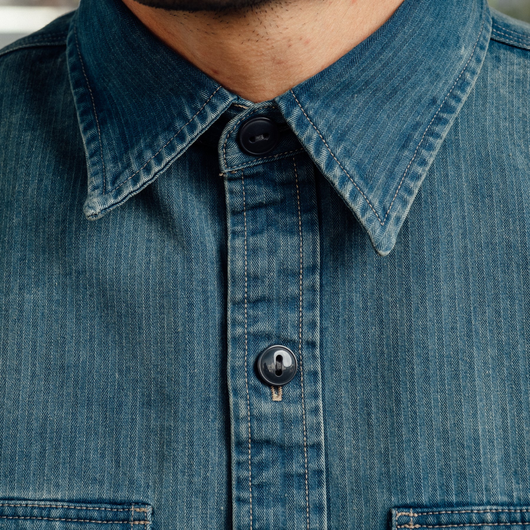 RRL Herringbone Twill Work Shirt Faded Indigo